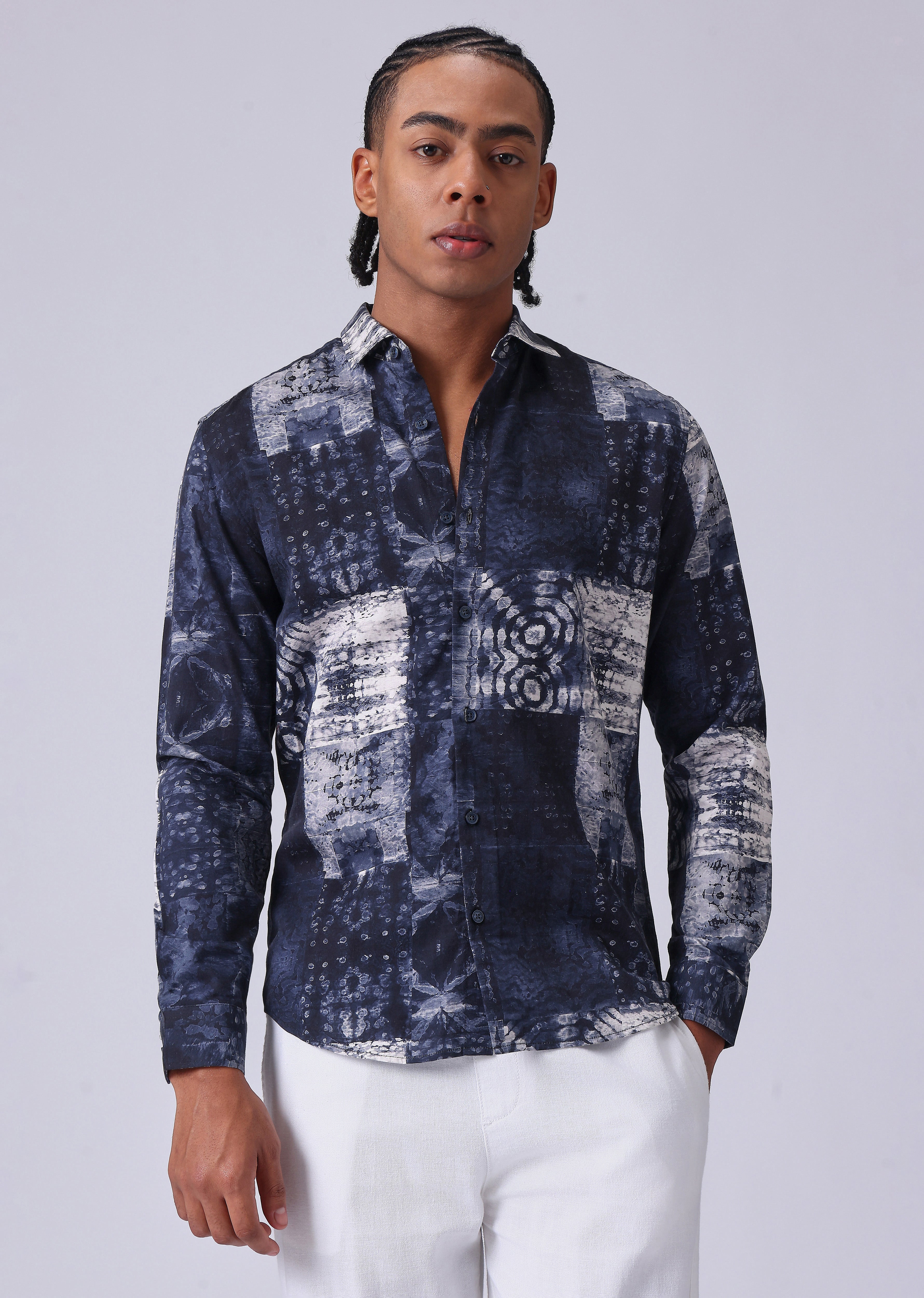 Navy Blue Abstract Print Shirt