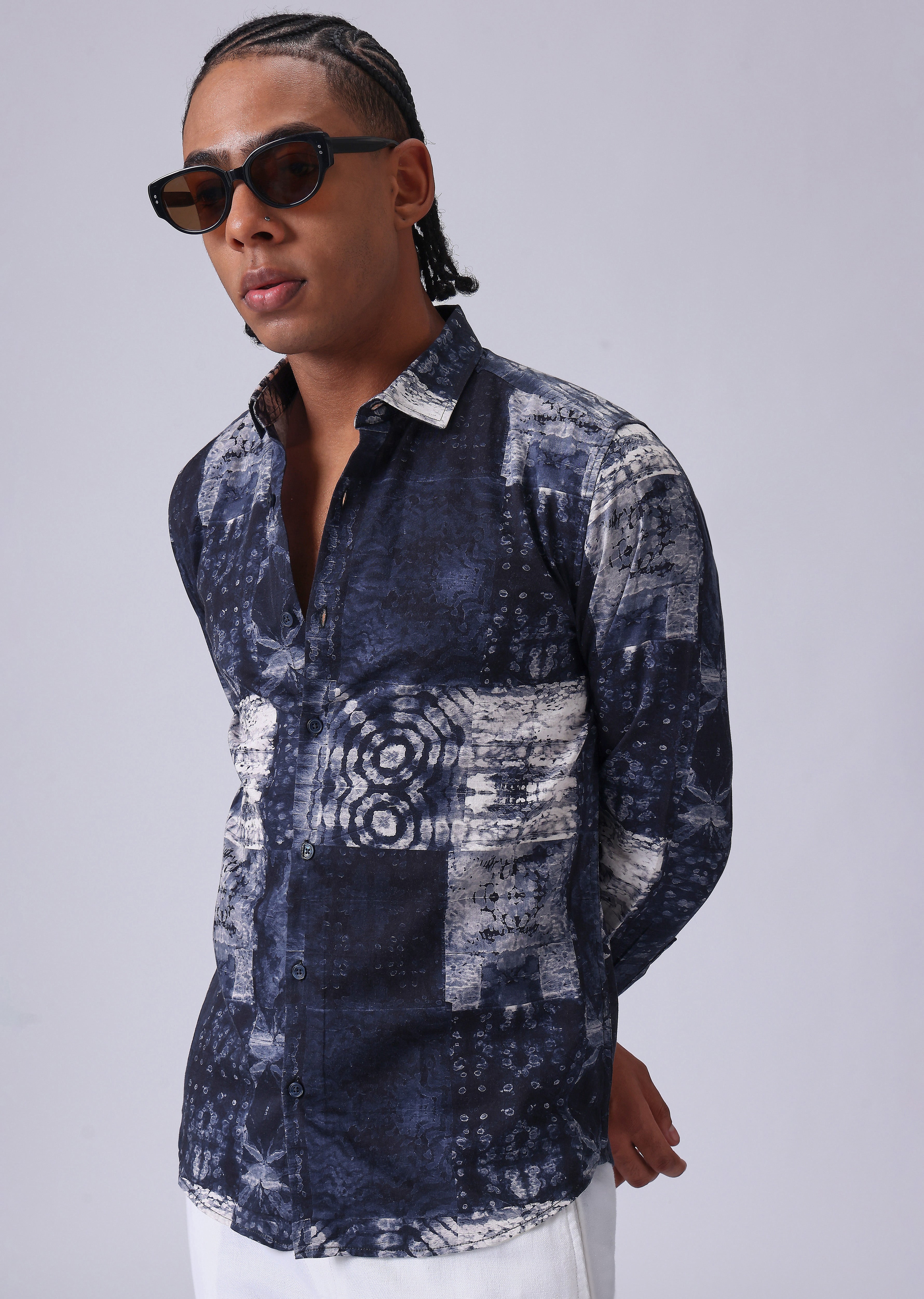 Navy Blue Abstract Print Shirt