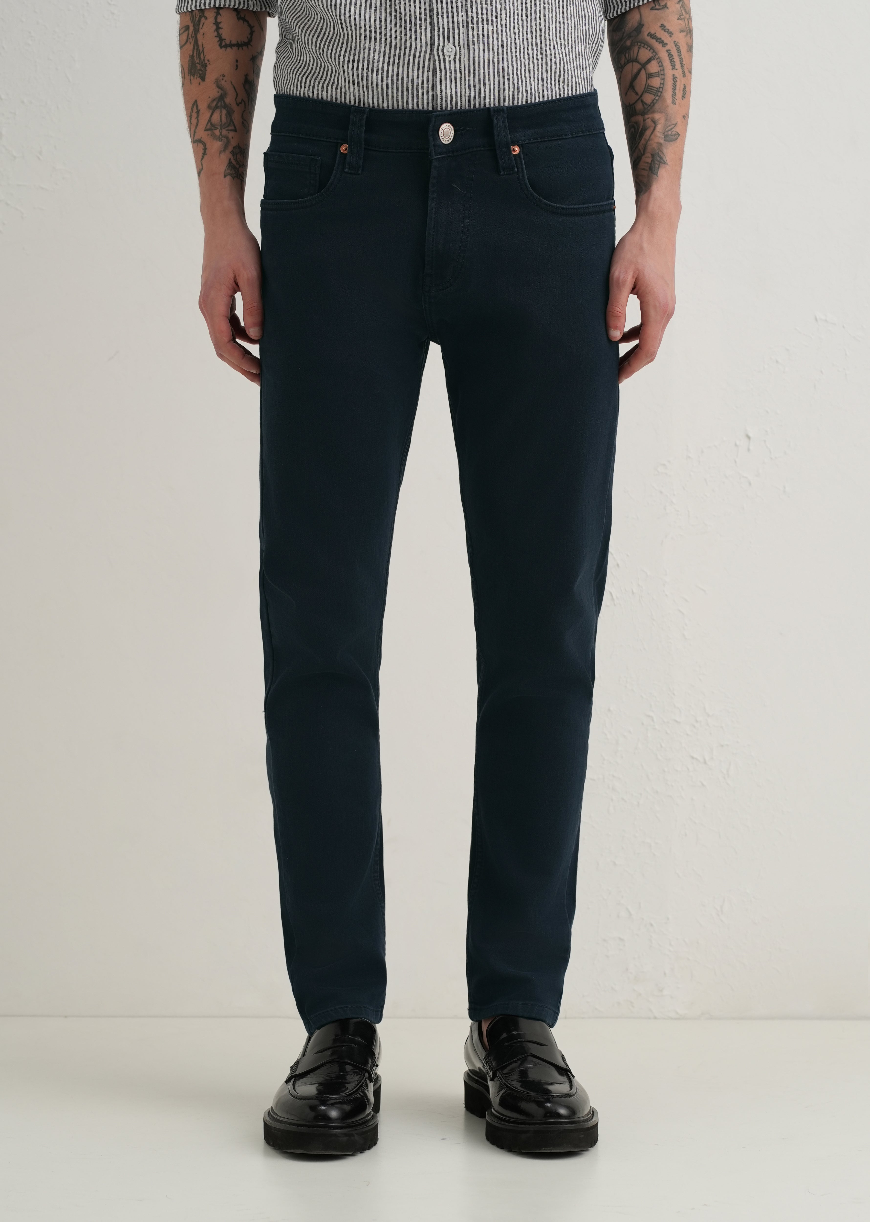 Navy Blue Ankle Slim Fit Denim