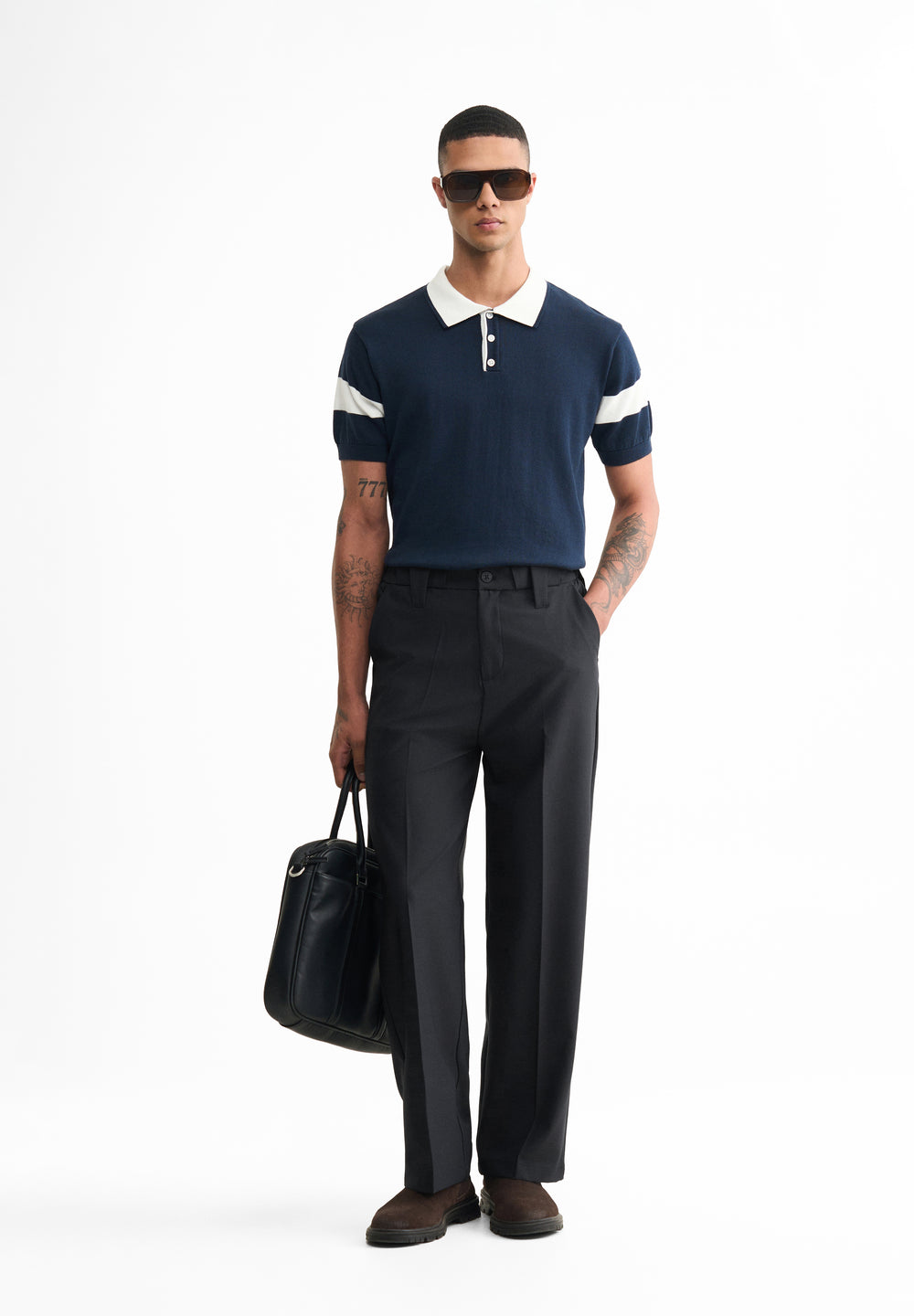 Navy Blue Back Elastic Relaxed Fit Trouser