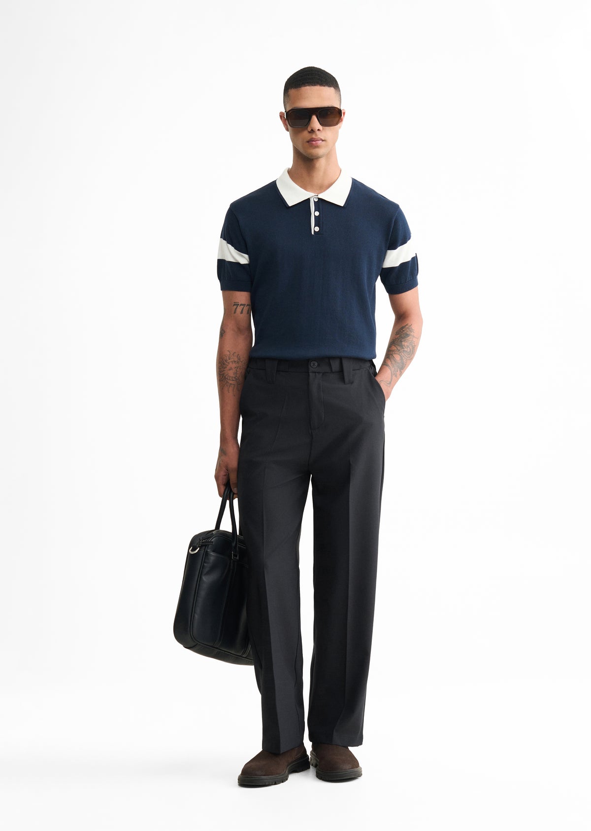 Navy Blue Back Elastic Relaxed Fit Trouser