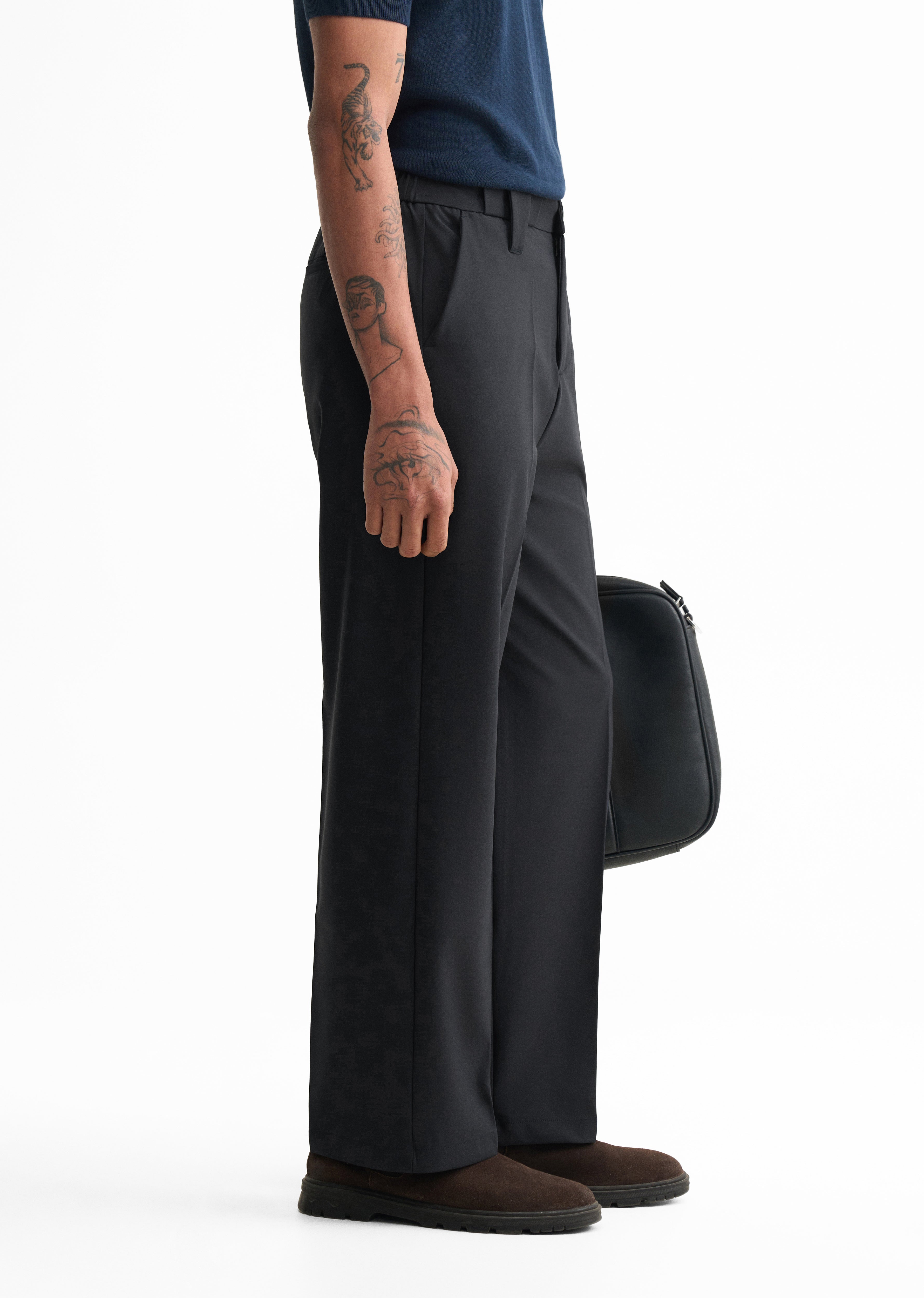 Navy Blue Back Elastic Relaxed Fit Trouser