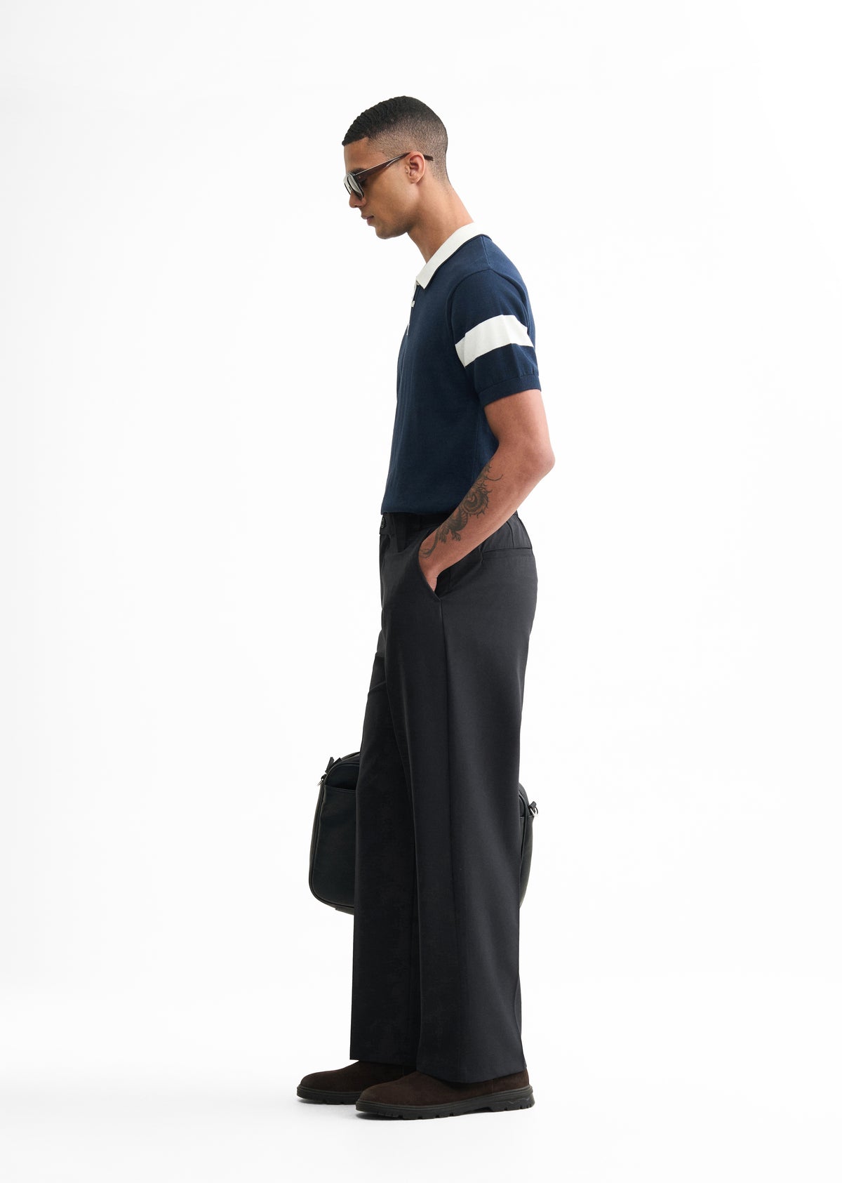Navy Blue Back Elastic Relaxed Fit Trouser