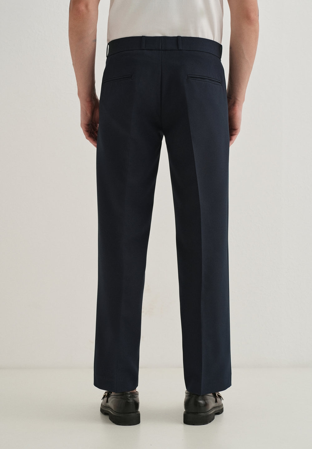 Navy Blue Button-Tab Pleat Trouser