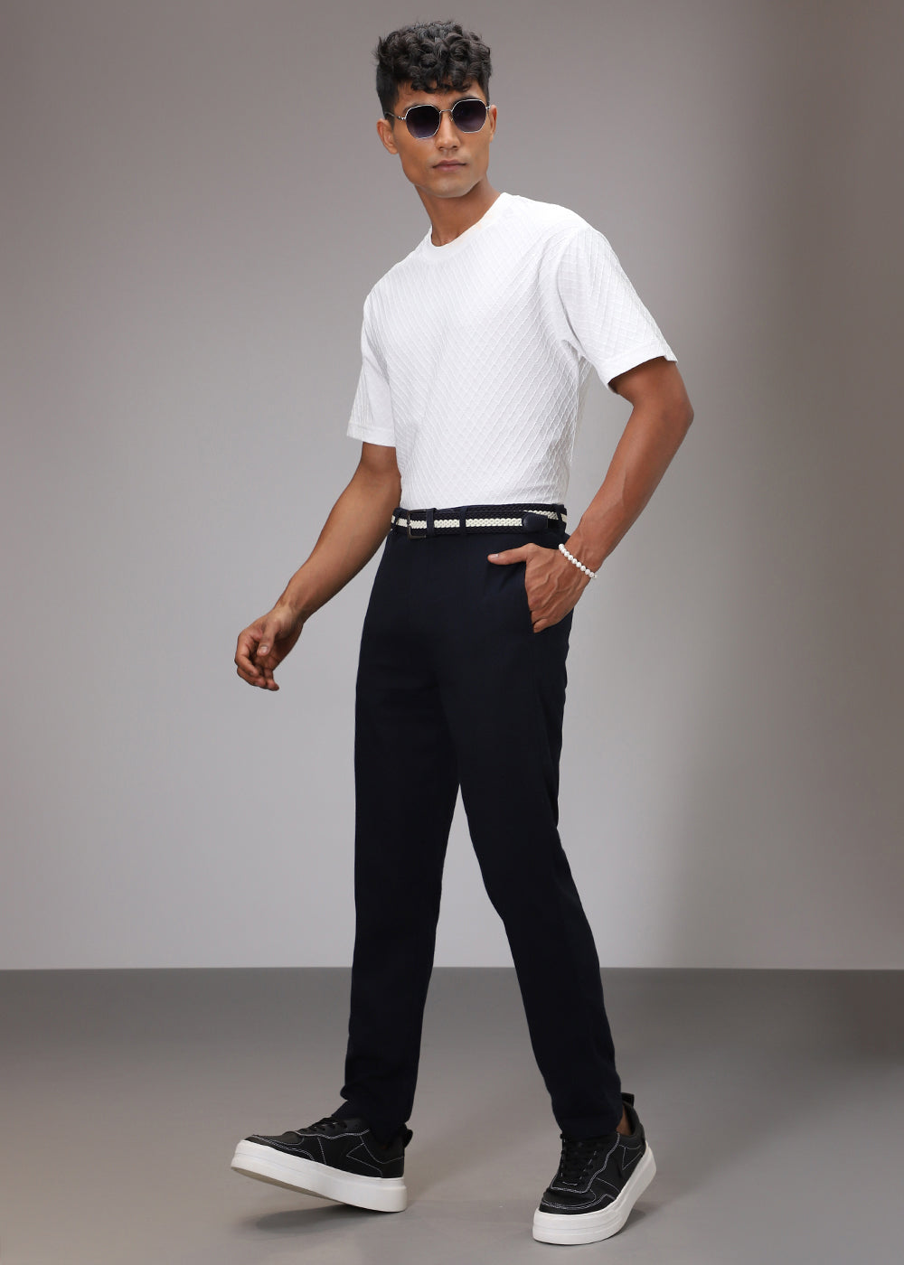 Navy Blue Comfort Fit Linen Pant