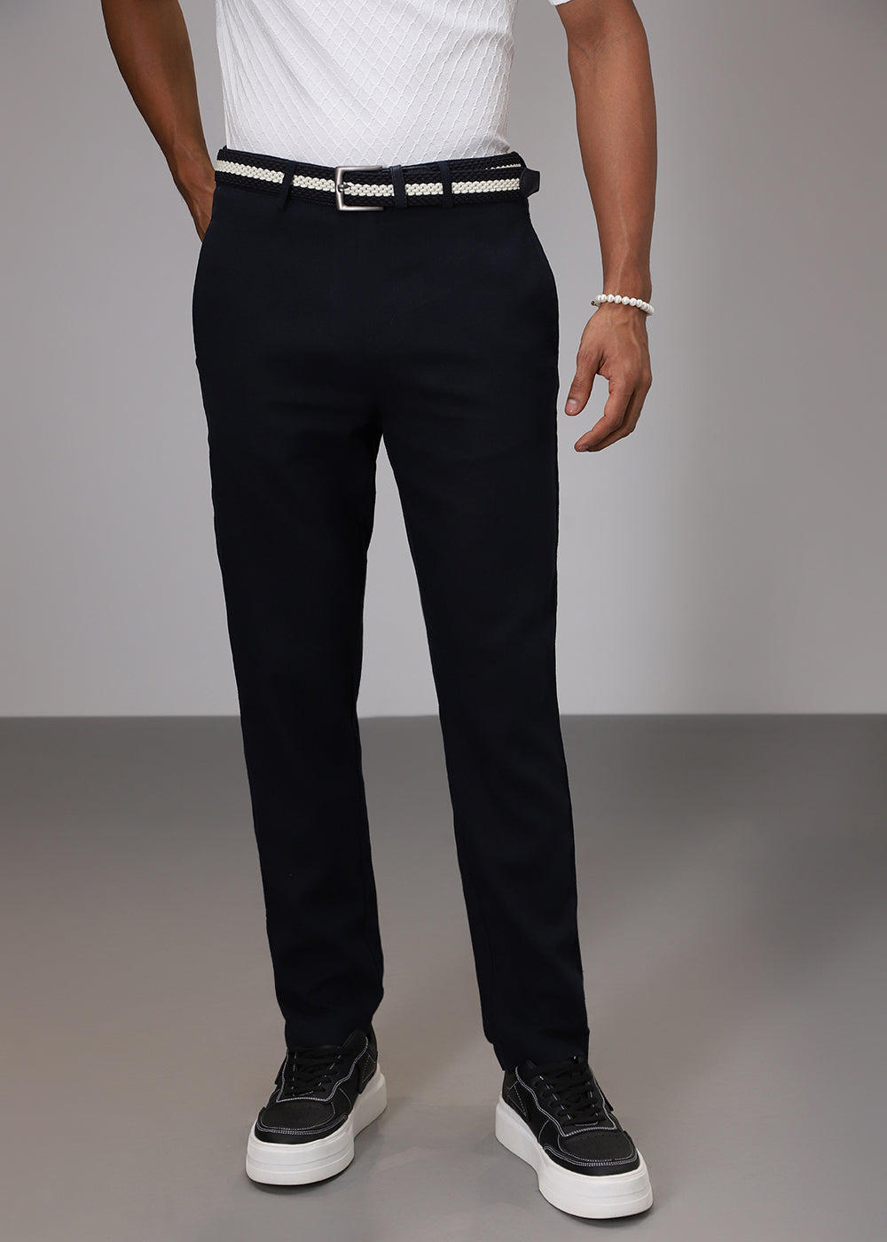 Navy Blue Comfort Fit Linen Pant