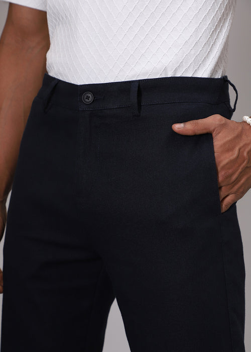 Navy Blue Comfort Fit Linen Pant