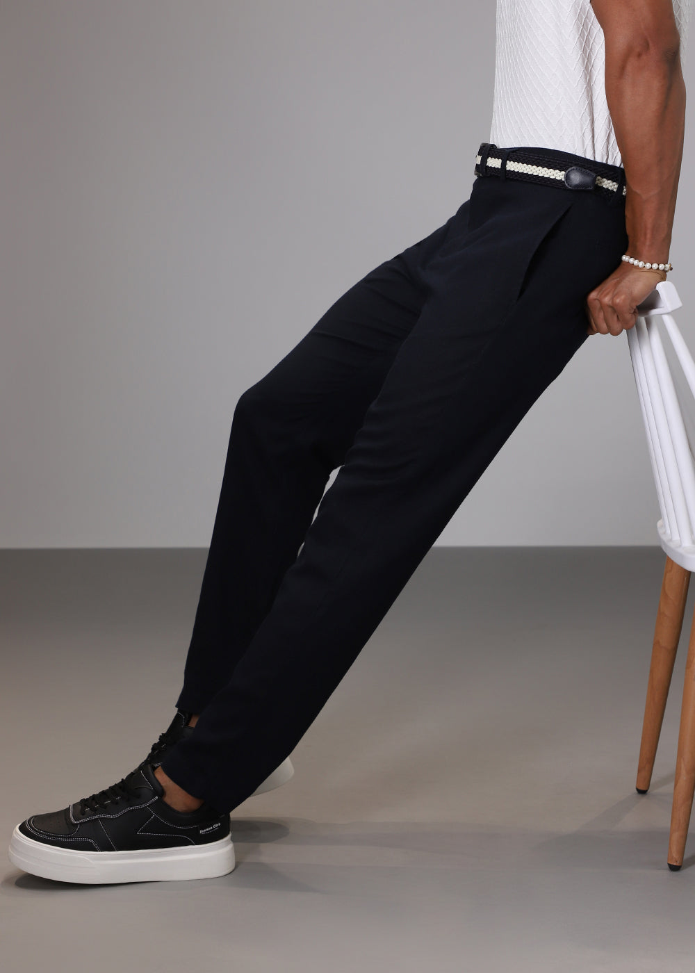 Navy Blue Comfort Fit Linen Pant