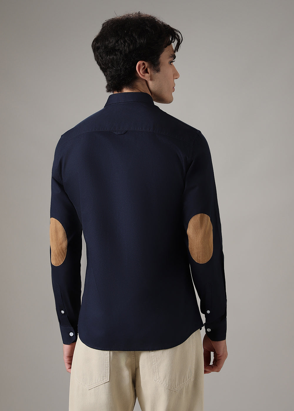 Navy Blue Elbow Patch Oxford Shirt