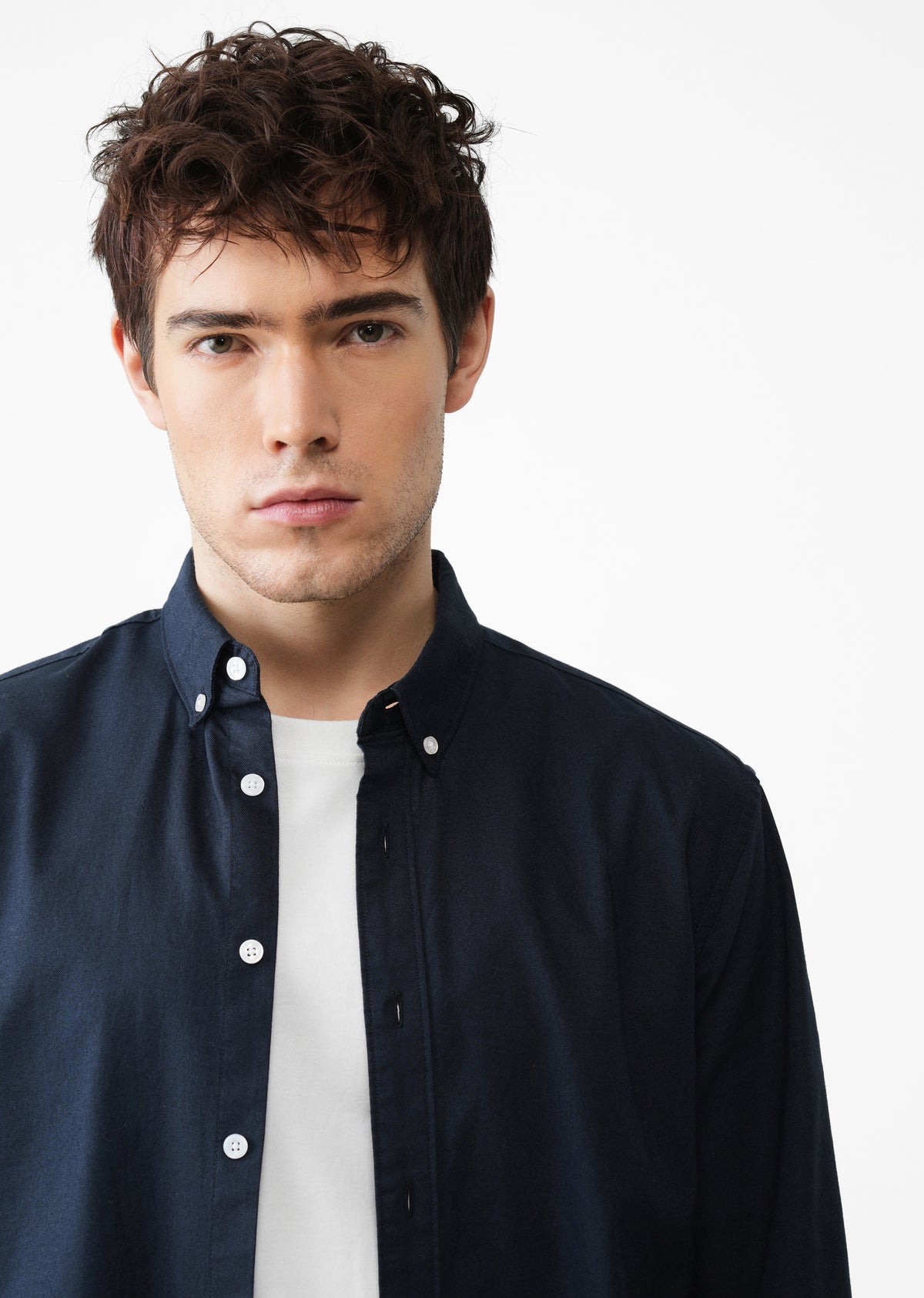 Navy Blue Plain Oxford Elbow Patch Shirt
