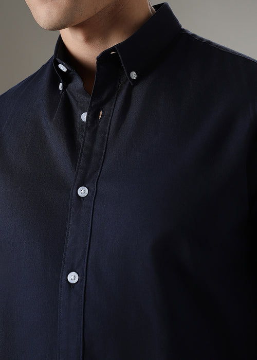 Navy Blue Elbow Patch Oxford Shirt