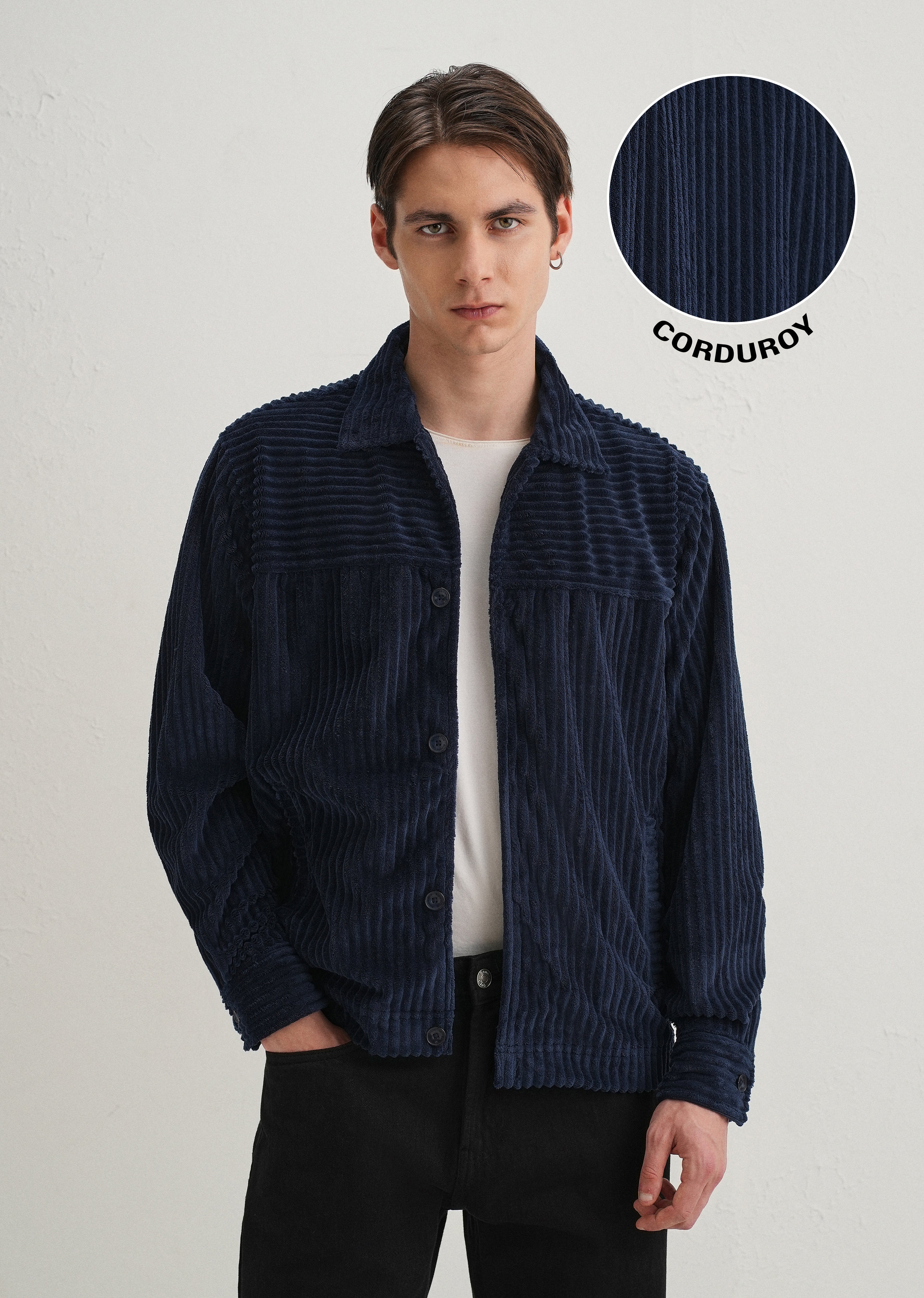 Navy Blue Corduroy Shacket