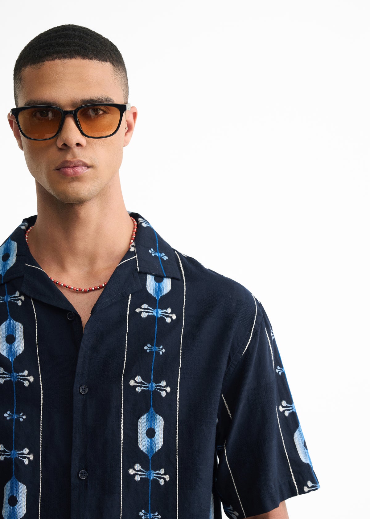 Navy Blue Cotton Jacquard Shirt