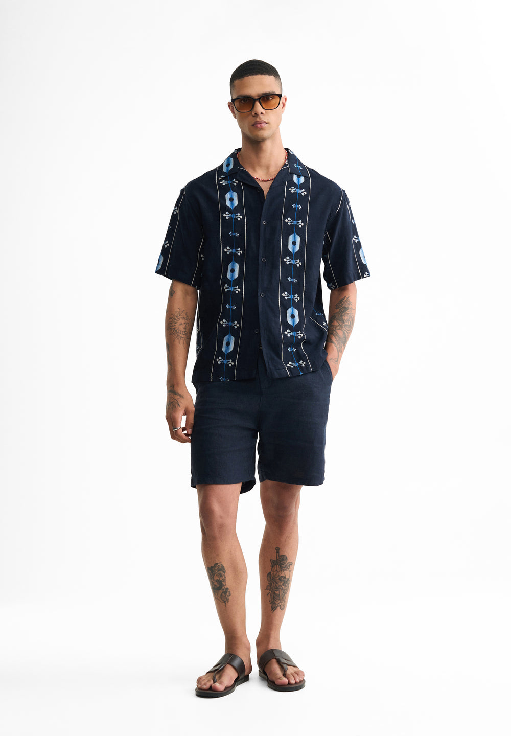 Navy Blue Cotton Jacquard Shirt