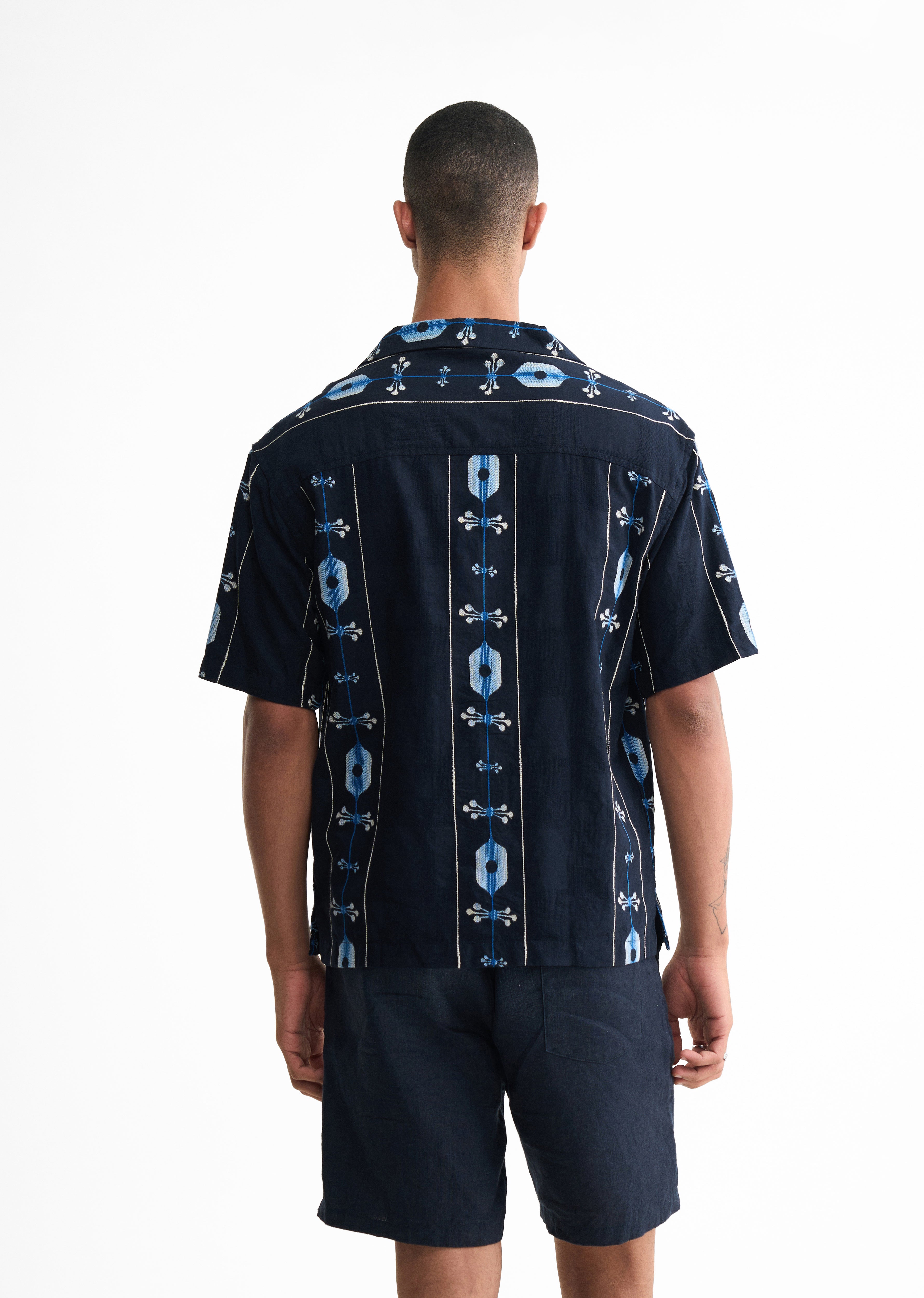 Navy Blue Cotton Jacquard Shirt