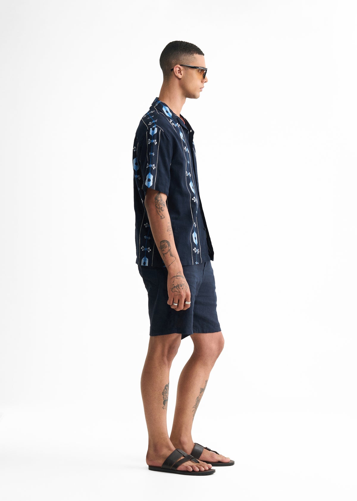 Navy Blue Cotton Jacquard Shirt