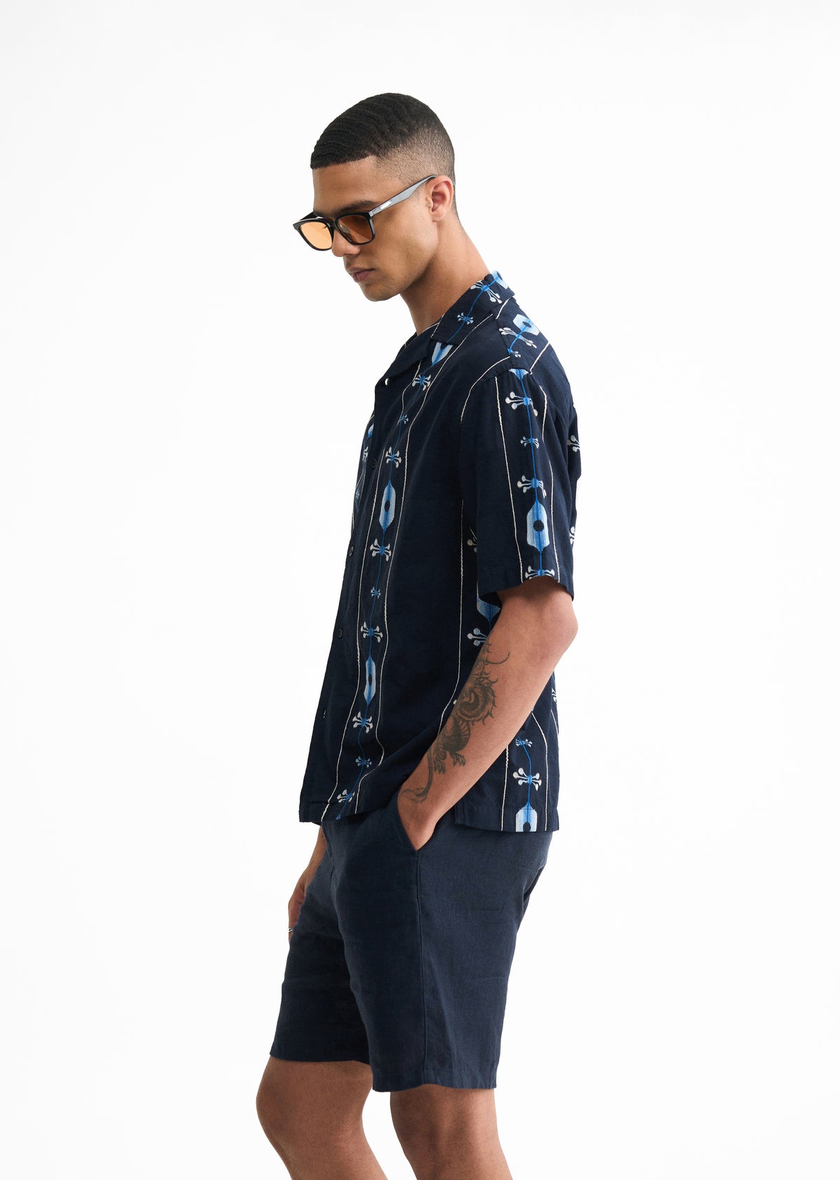 Navy Blue Cotton Jacquard Shirt