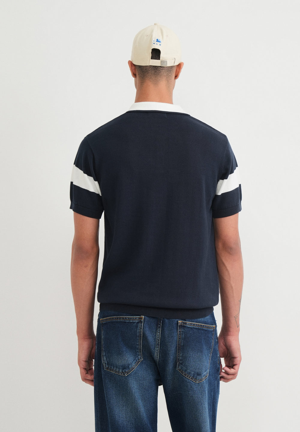 Navy Blue Cotton Knitted Polo
