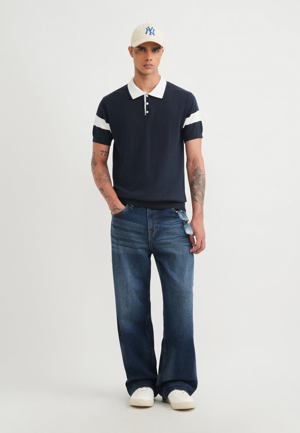 Navy Blue Cotton Knitted Polo