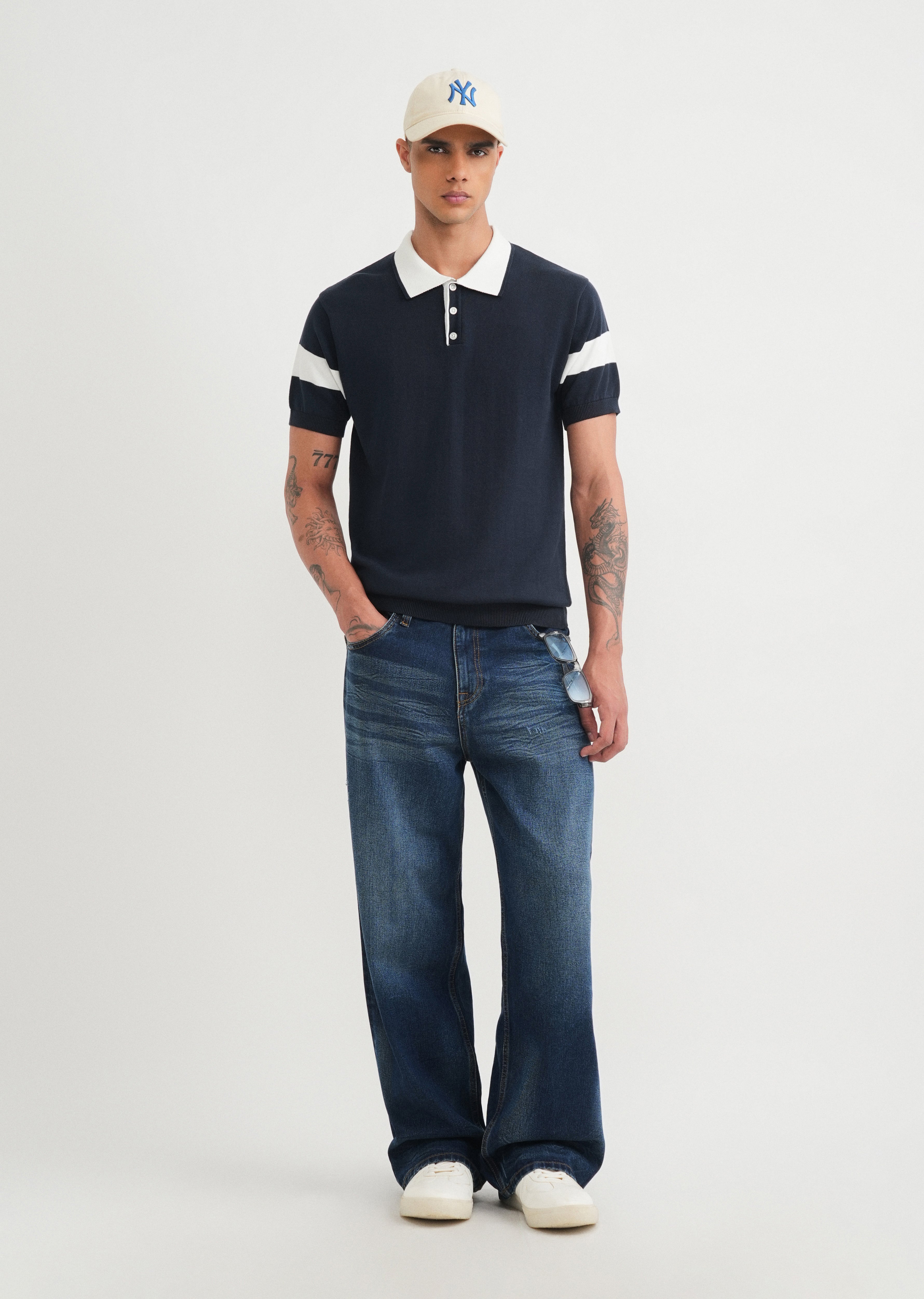 Navy Blue Cotton Knitted Polo