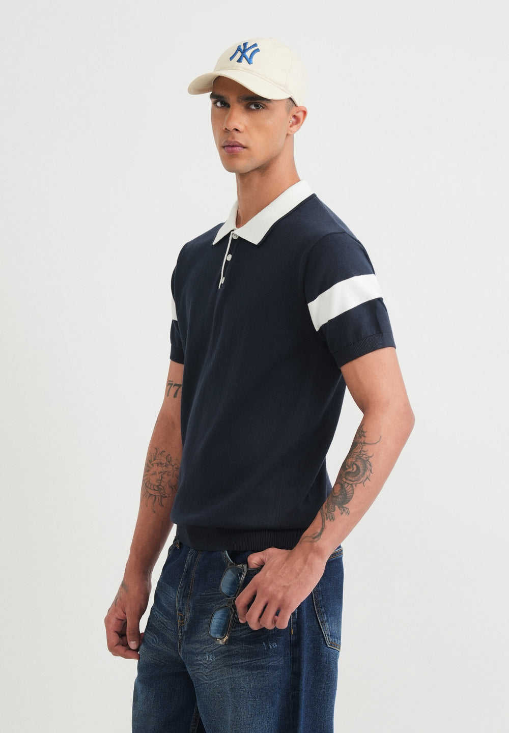 Navy Blue Cotton Knitted Polo