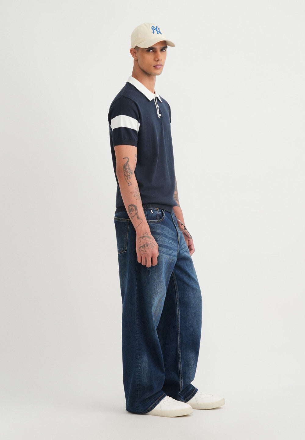 Navy Blue Cotton Knitted Polo