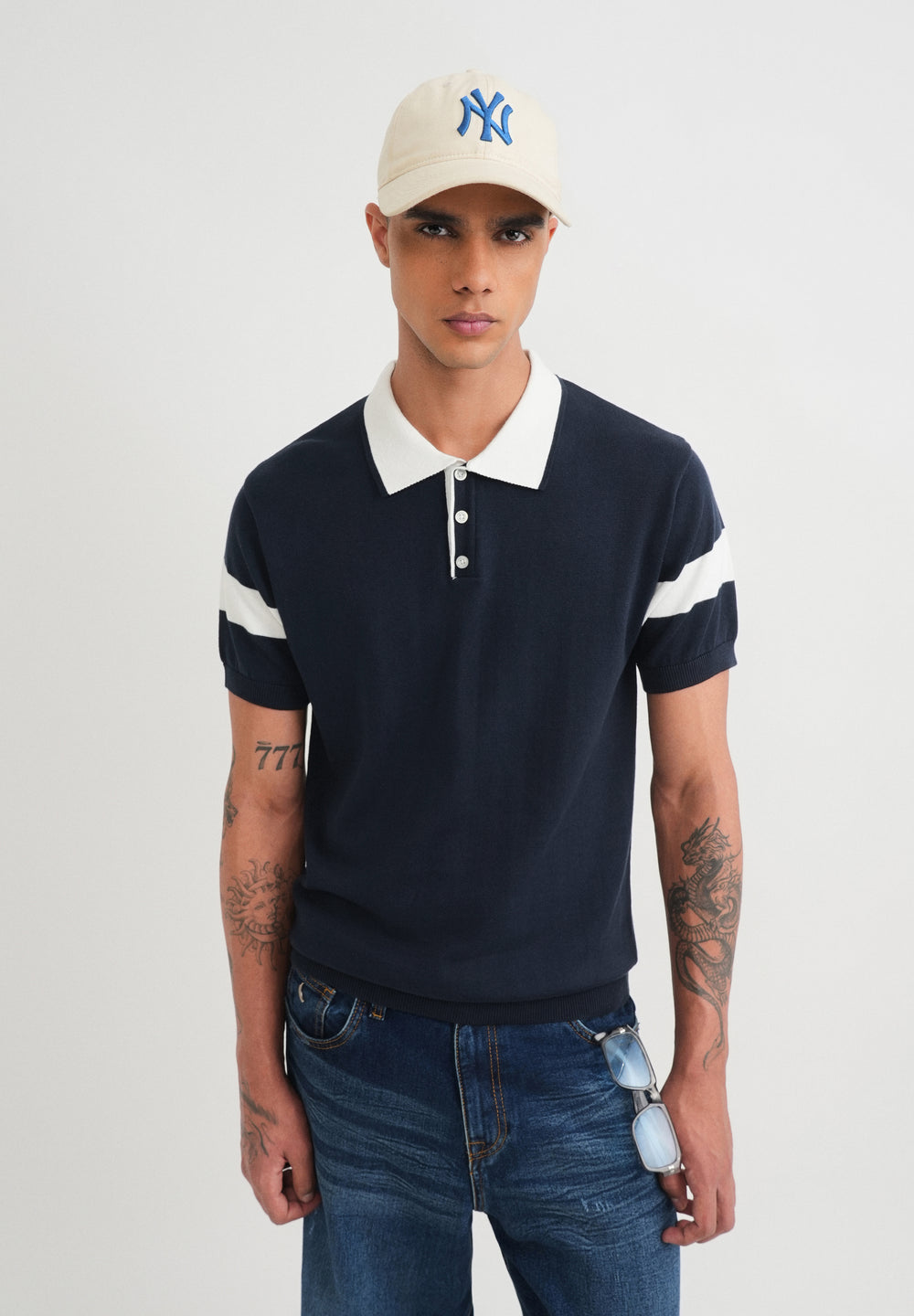 Navy Blue Cotton Knitted Polo