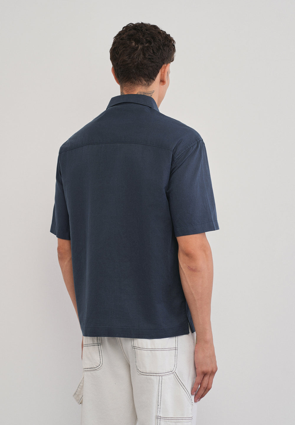 Navy Blue Cotton Linen Half Sleeve Shirt