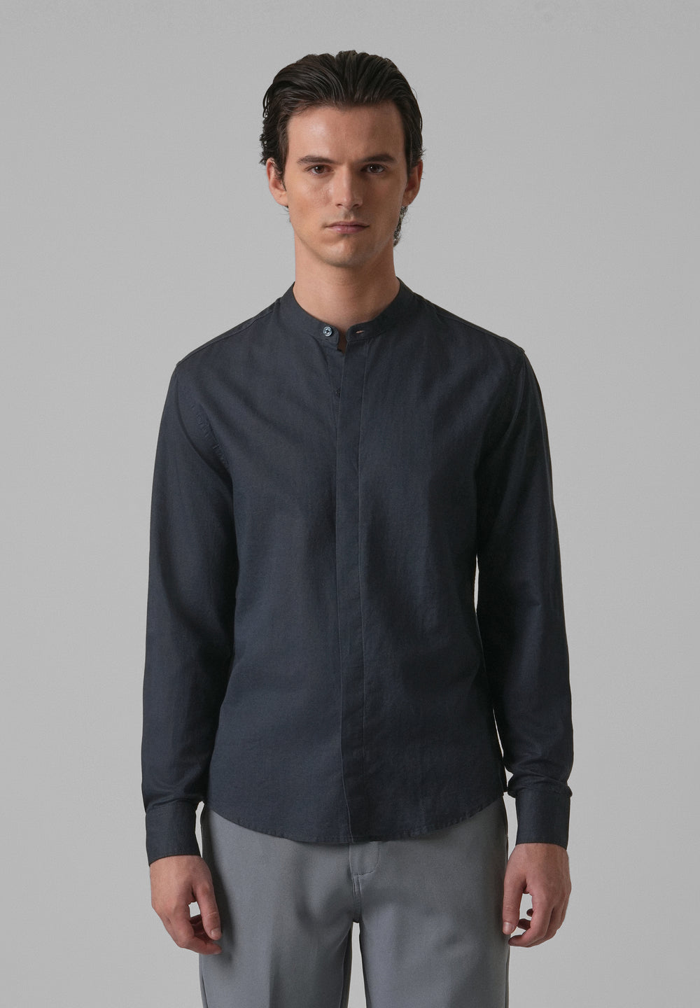 Navy Blue Cotton Linen Shirt