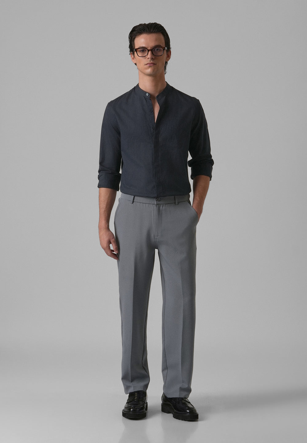 Navy Blue Cotton Linen Shirt