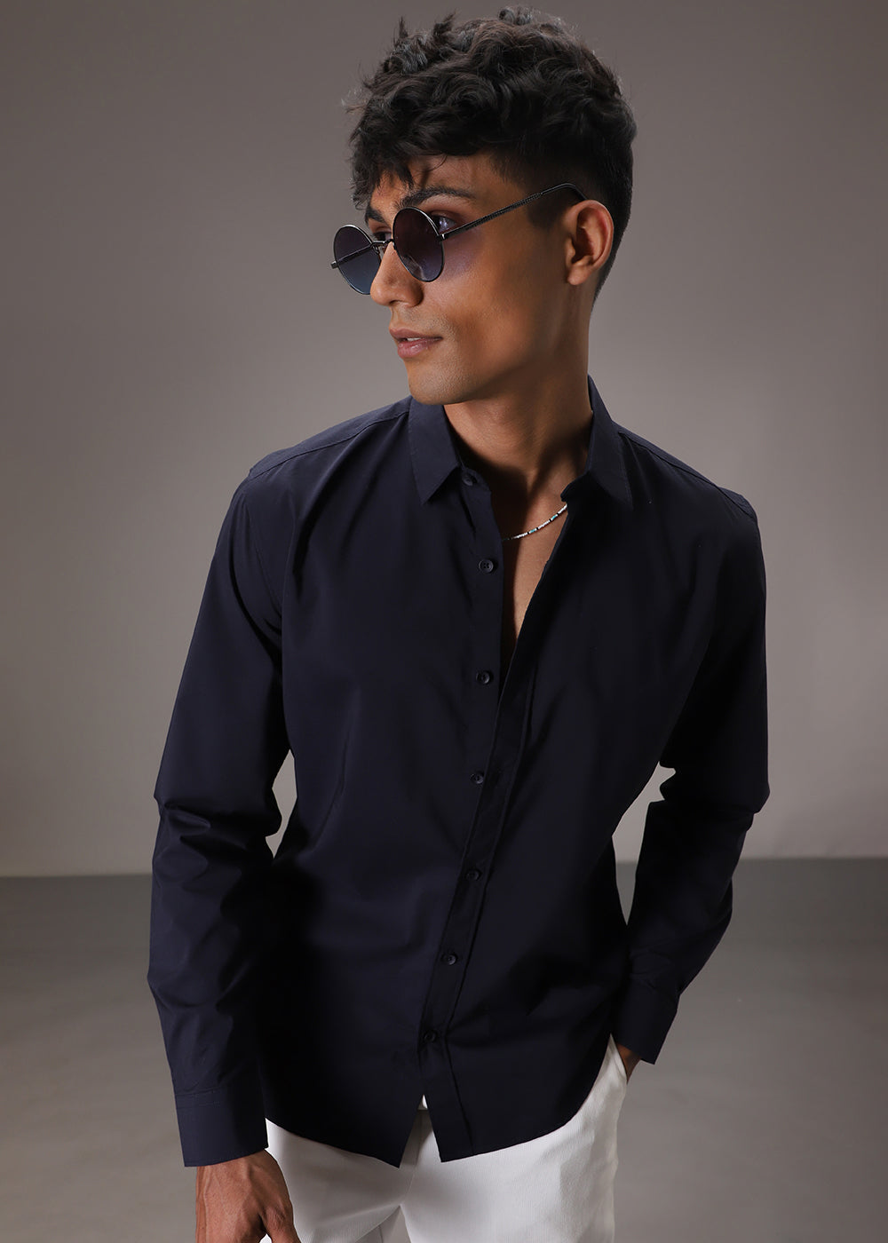 Navy Blue Cotton Shirt