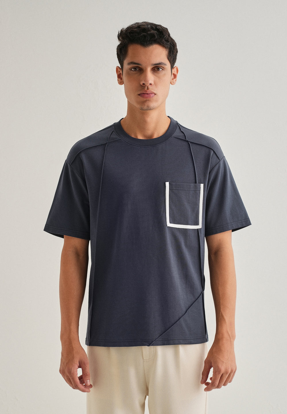 Navy Blue Cut & Sew Oversized T-shirt