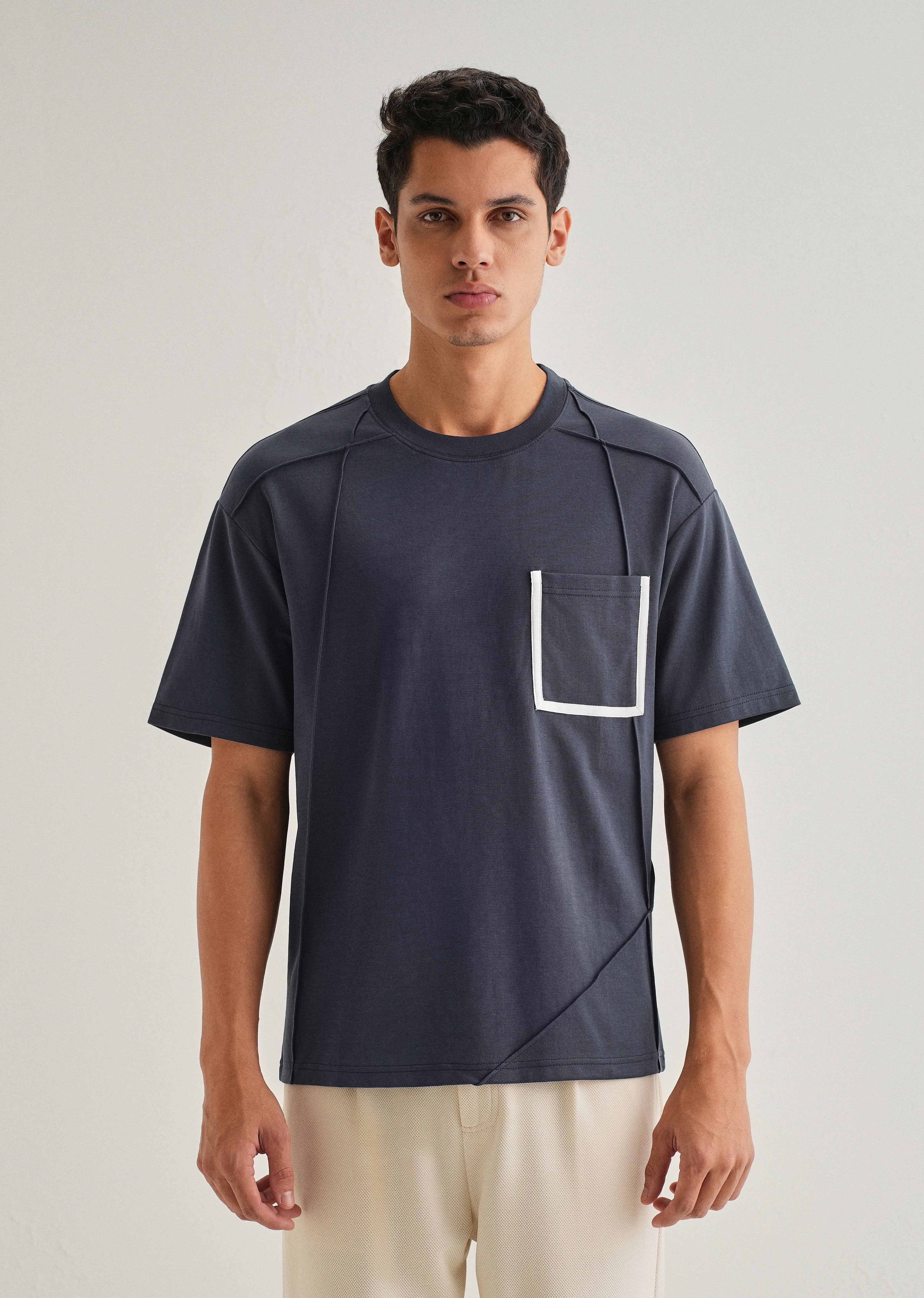 Navy Blue Cut & Sew Oversized T-shirt