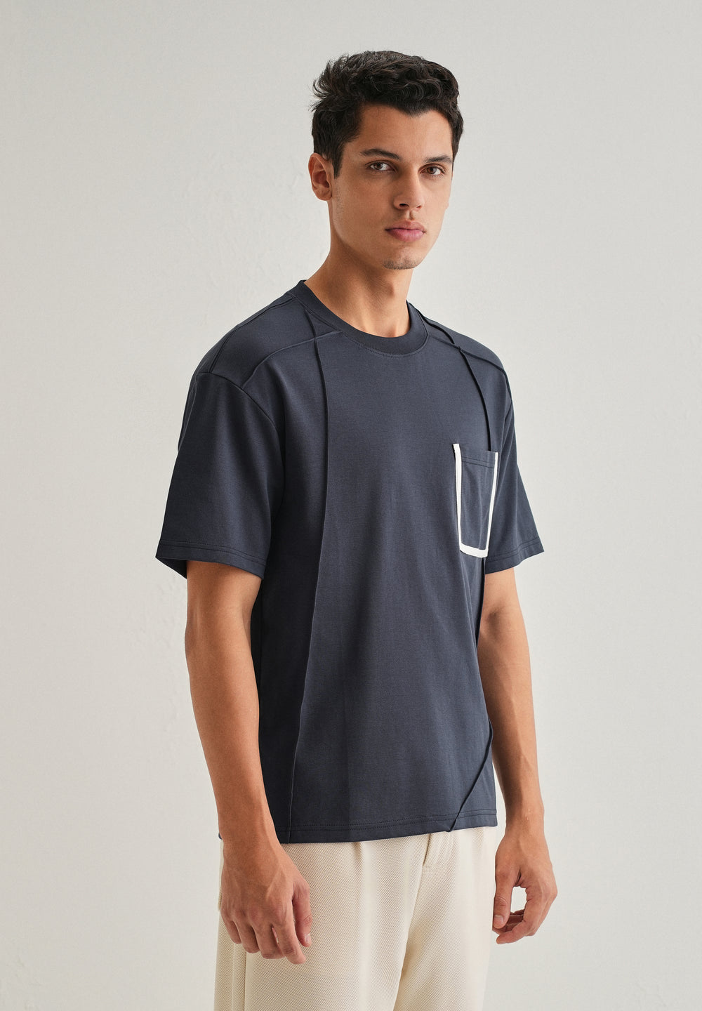 Navy Blue Cut & Sew Oversized T-shirt