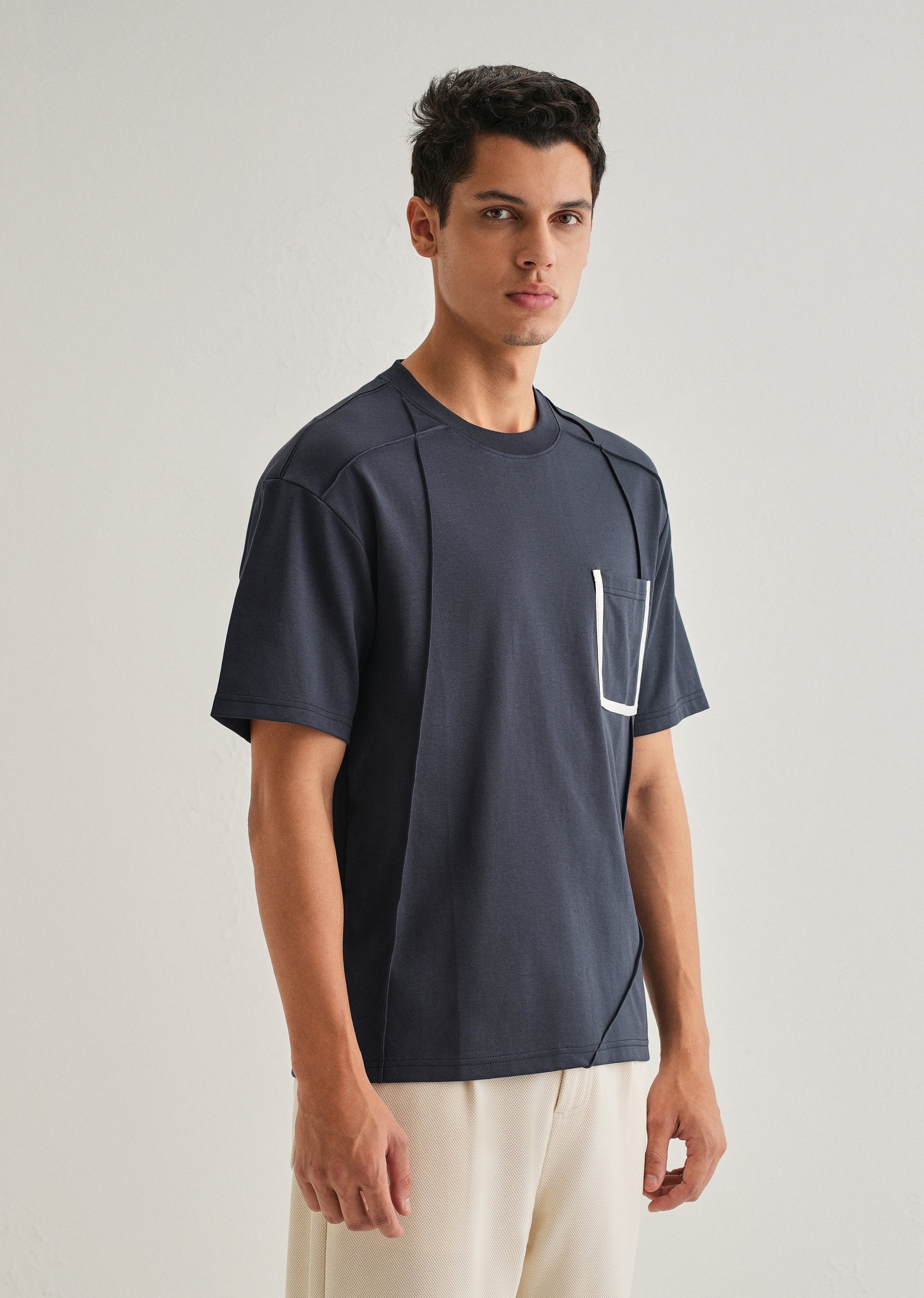 Navy Blue Cut & Sew Oversized T-shirt