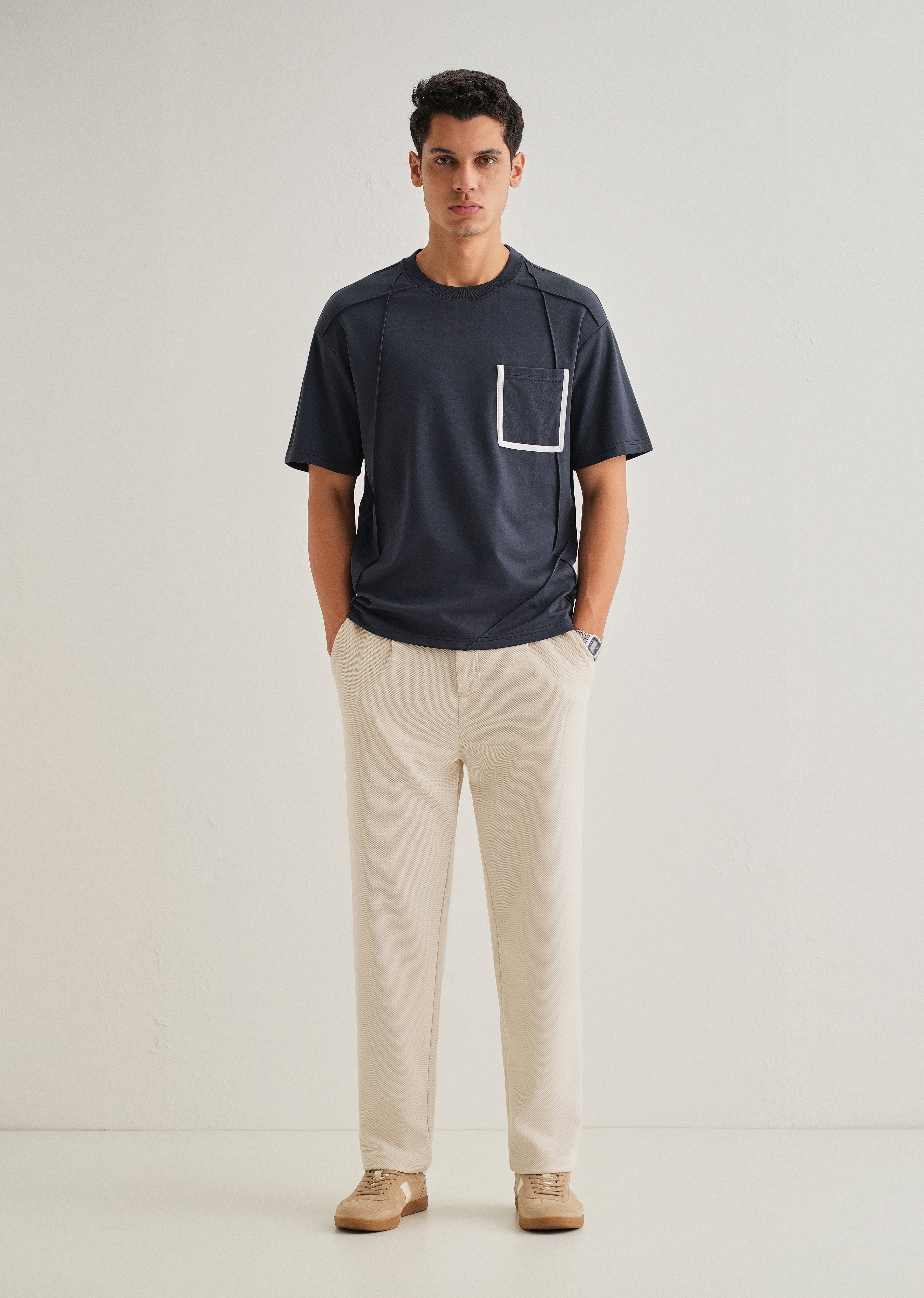 Navy Blue Cut & Sew Oversized T-shirt