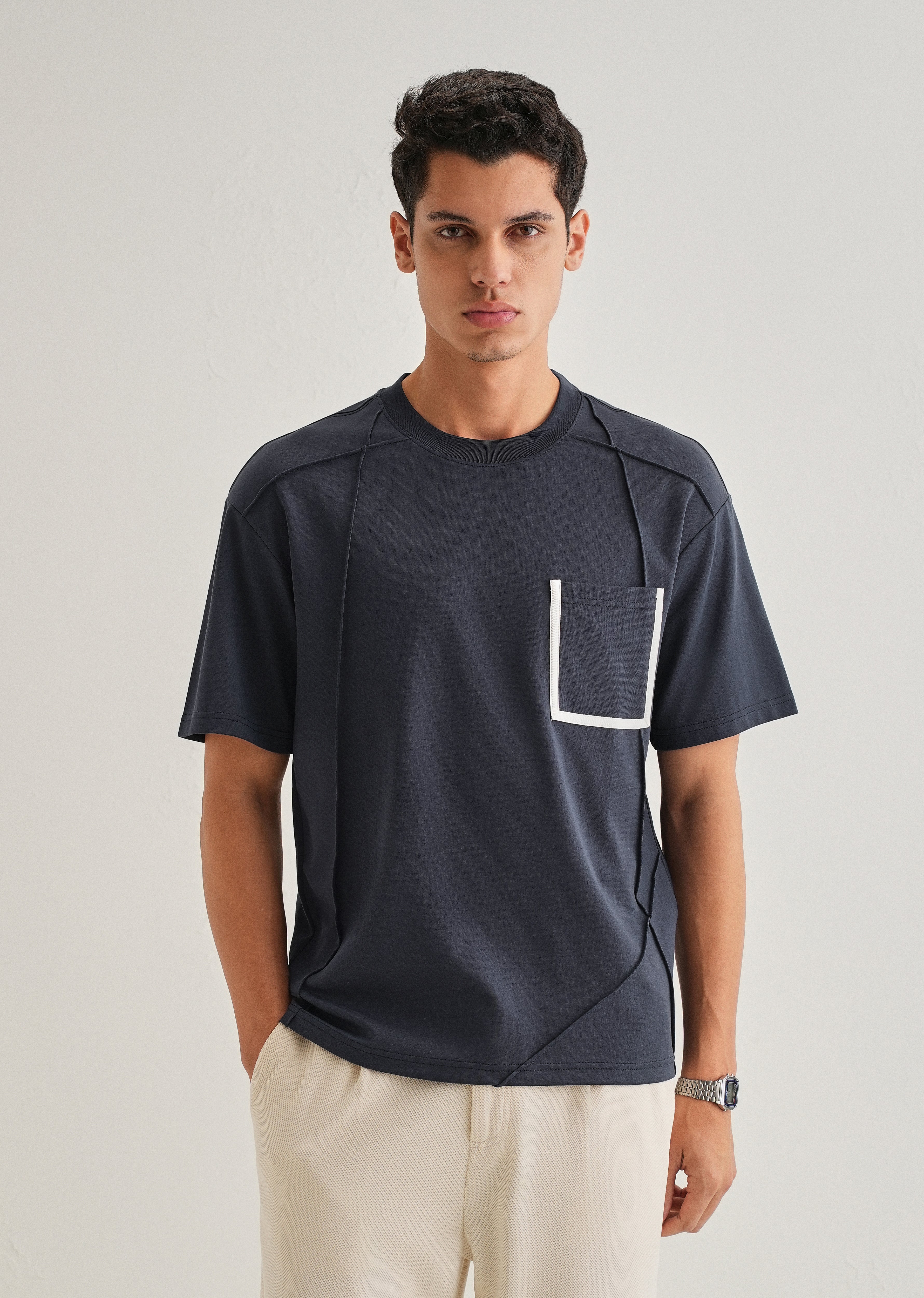 Navy Blue Cut & Sew Oversized T-shirt