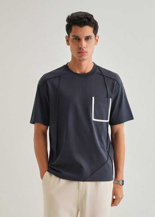 Navy Blue Cut & Sew Oversized T-shirt