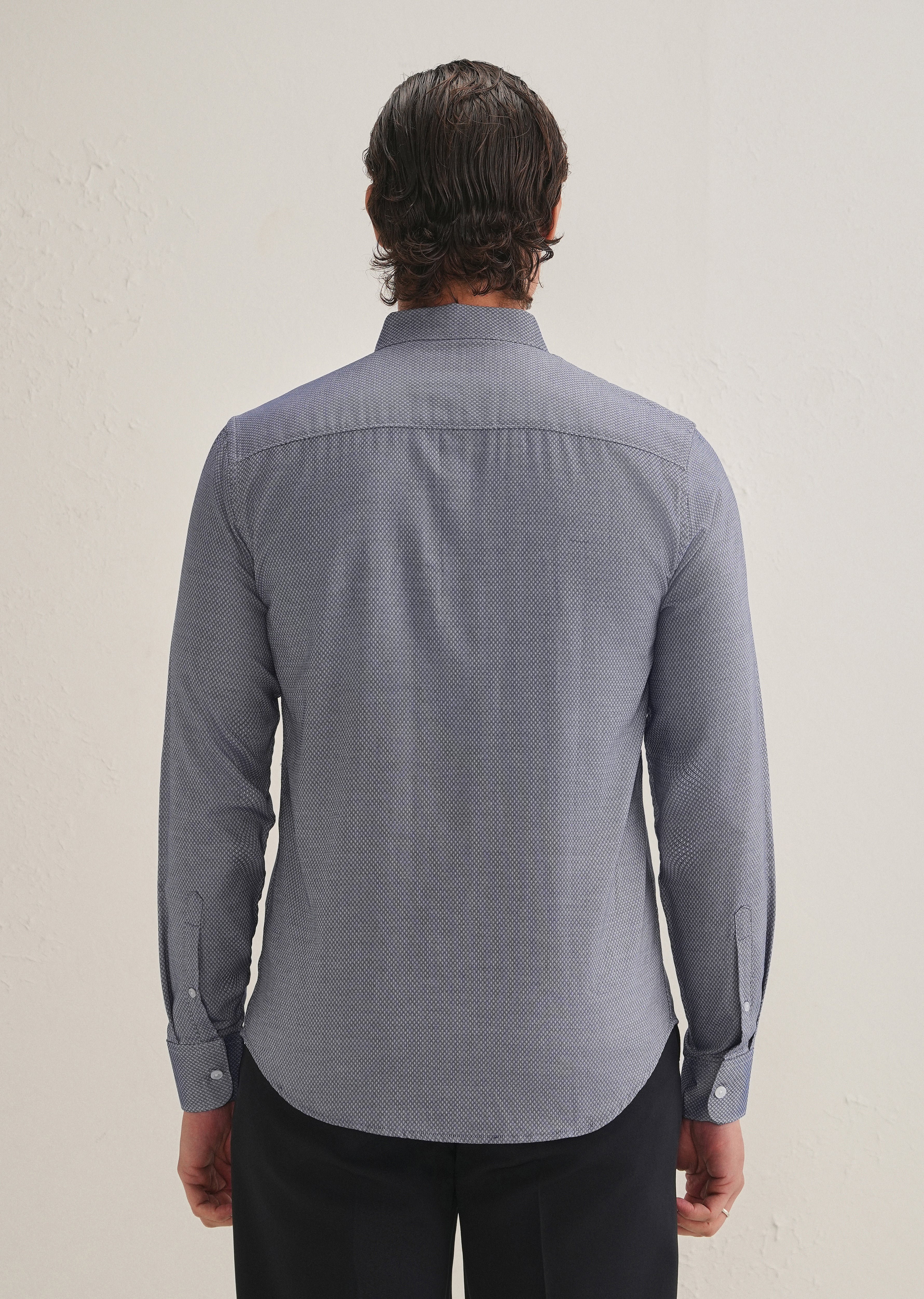 Navy Blue Dobby Micro-Diamond Shirt