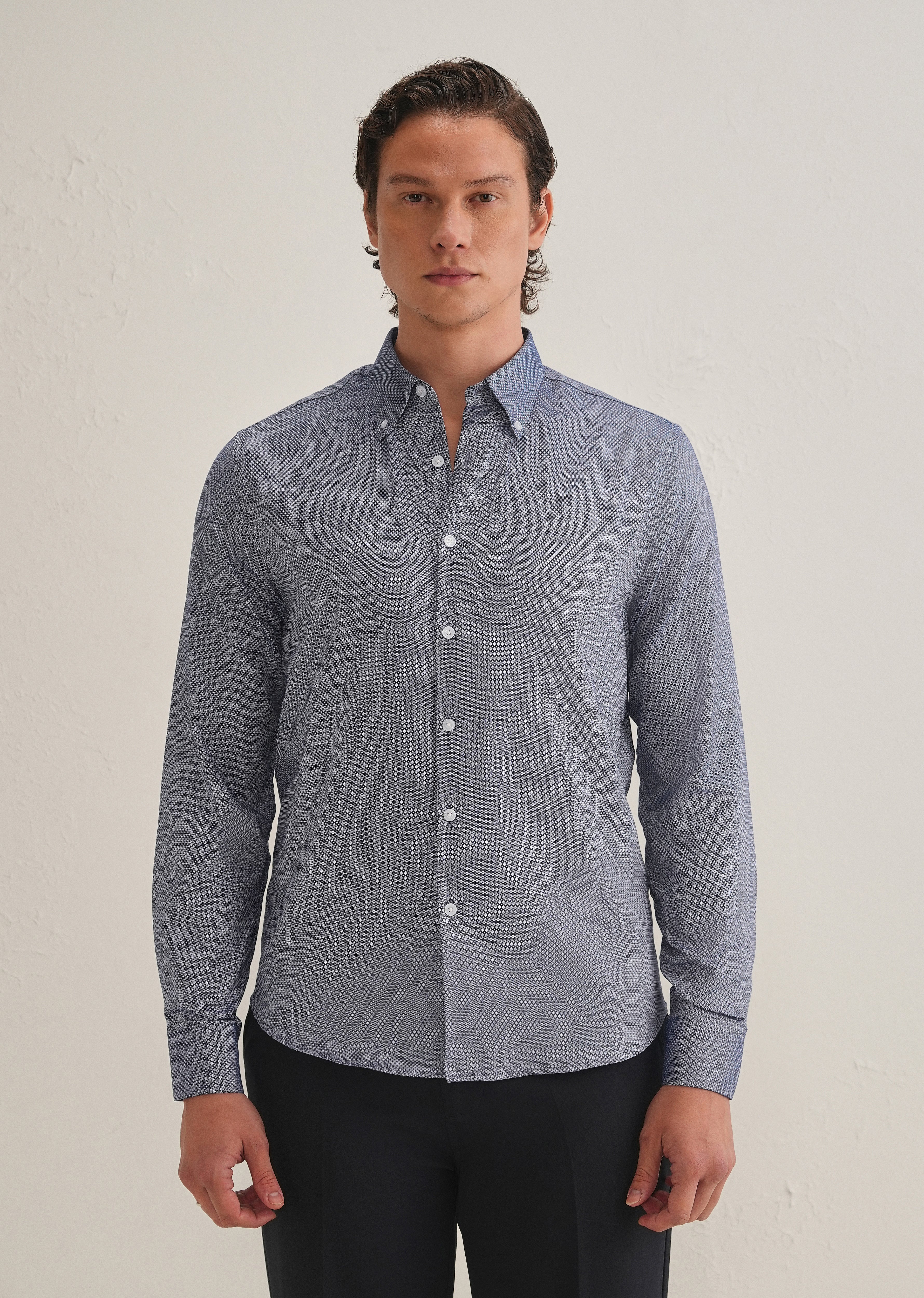 Navy Blue Dobby Micro-Diamond Shirt