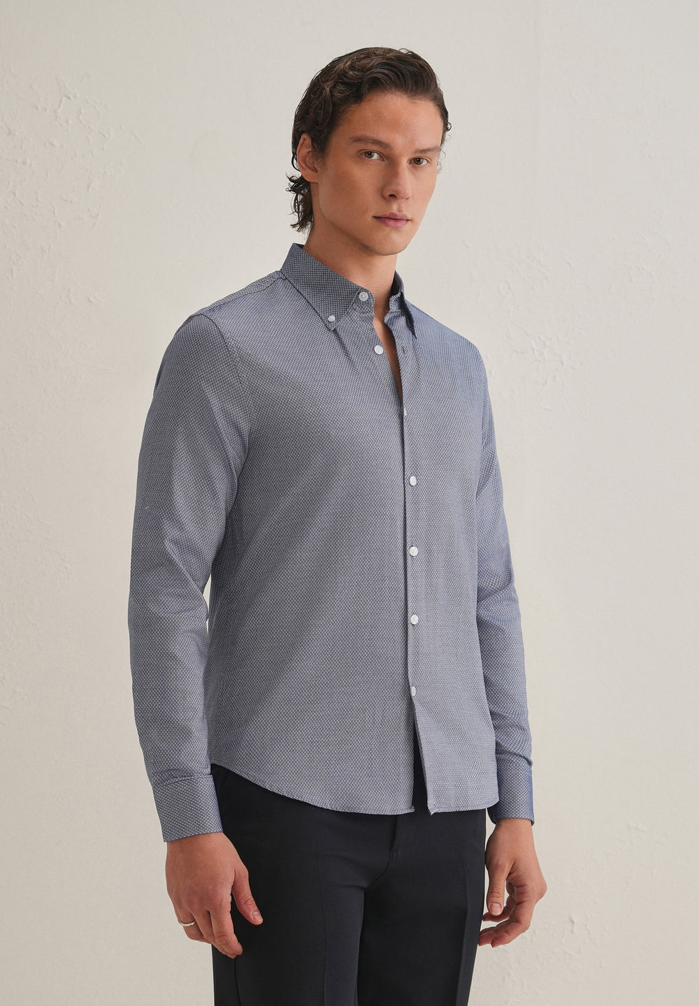 Navy Blue Dobby Micro-Diamond Shirt