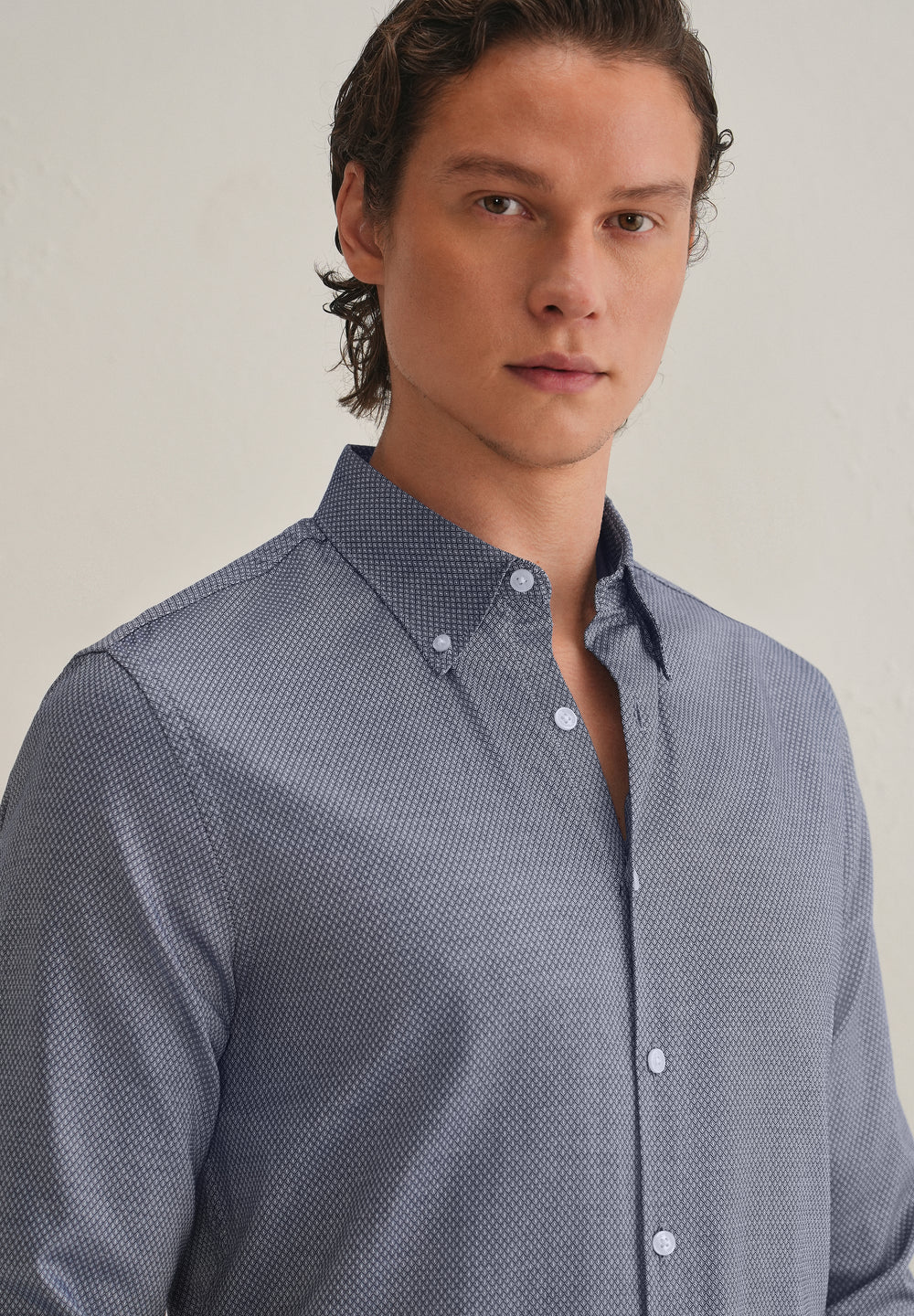 Navy Blue Dobby Micro-Diamond Shirt
