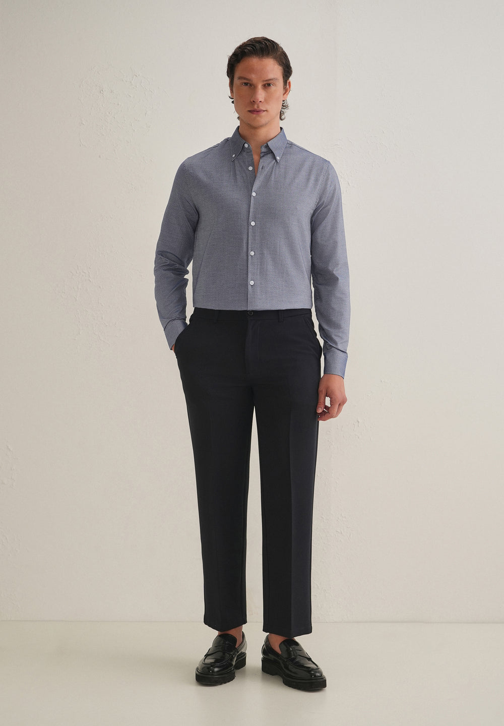 Navy Blue Dobby Micro-Diamond Shirt