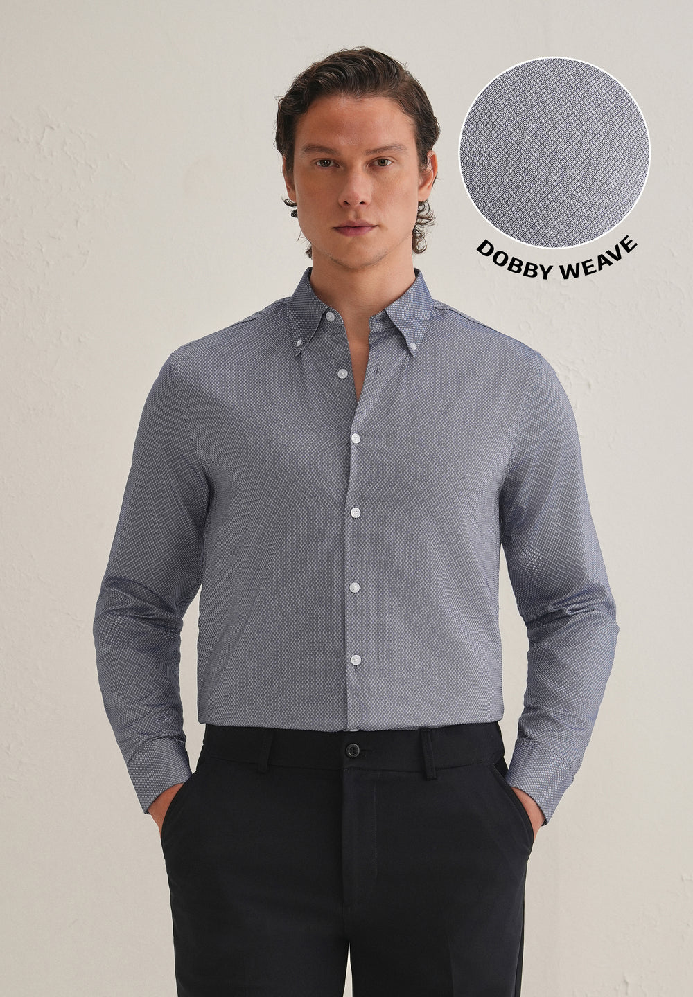 Navy Blue Dobby Micro-Diamond Shirt