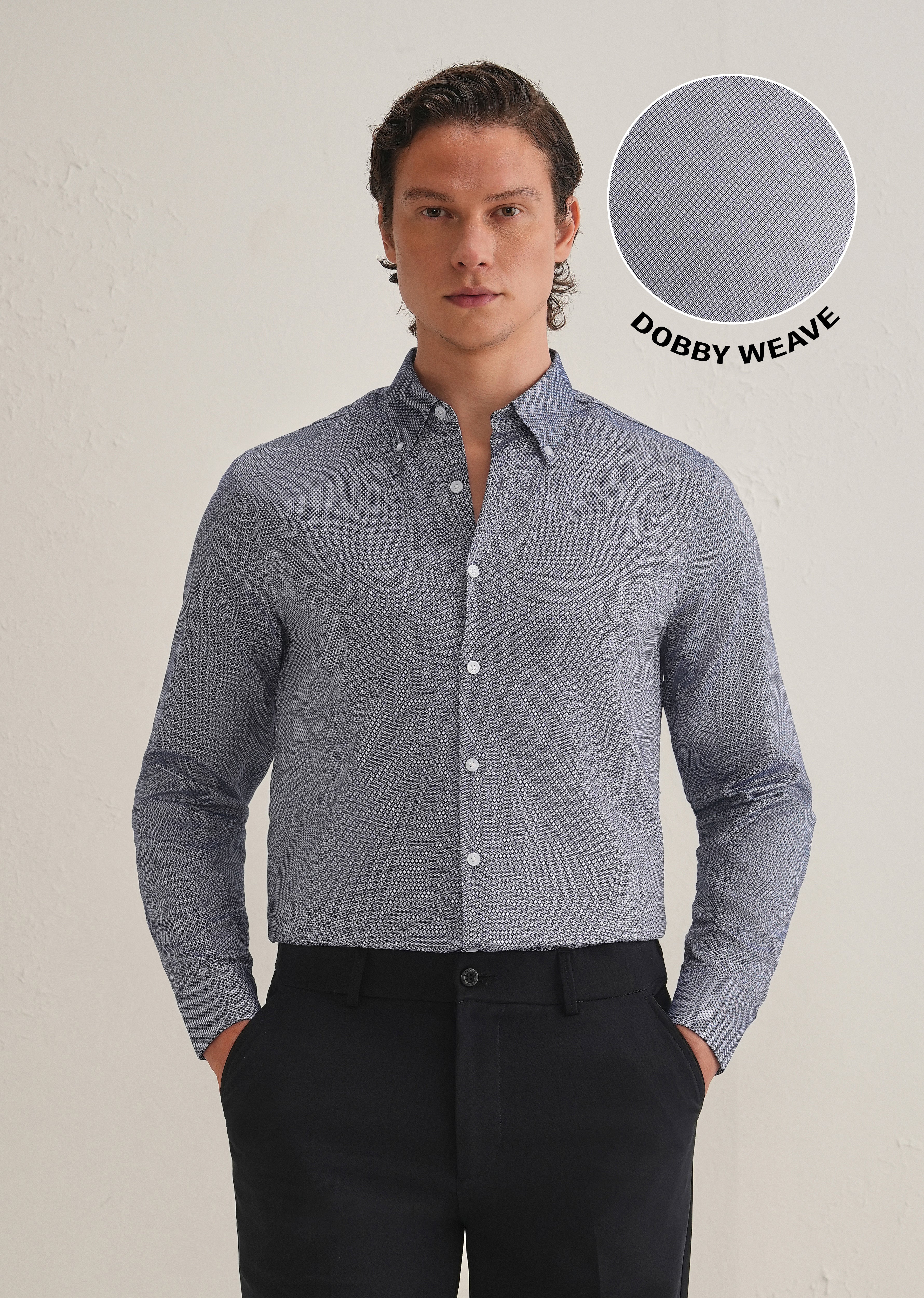 Navy Blue Dobby Micro-Diamond Shirt