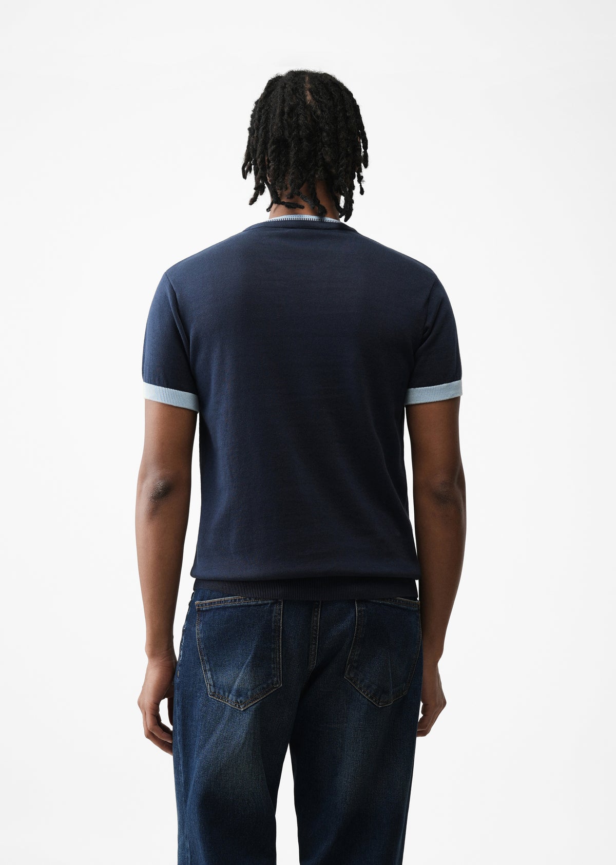Navy Blue Double Collar Knit T-shirt