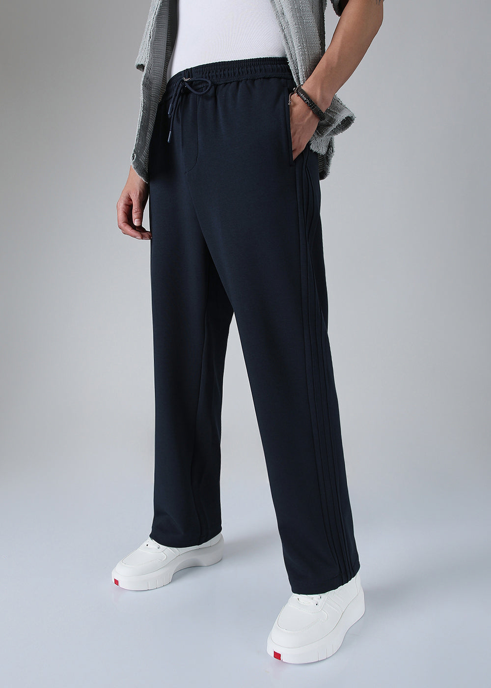 Navy Blue Drawstring Korean Pant