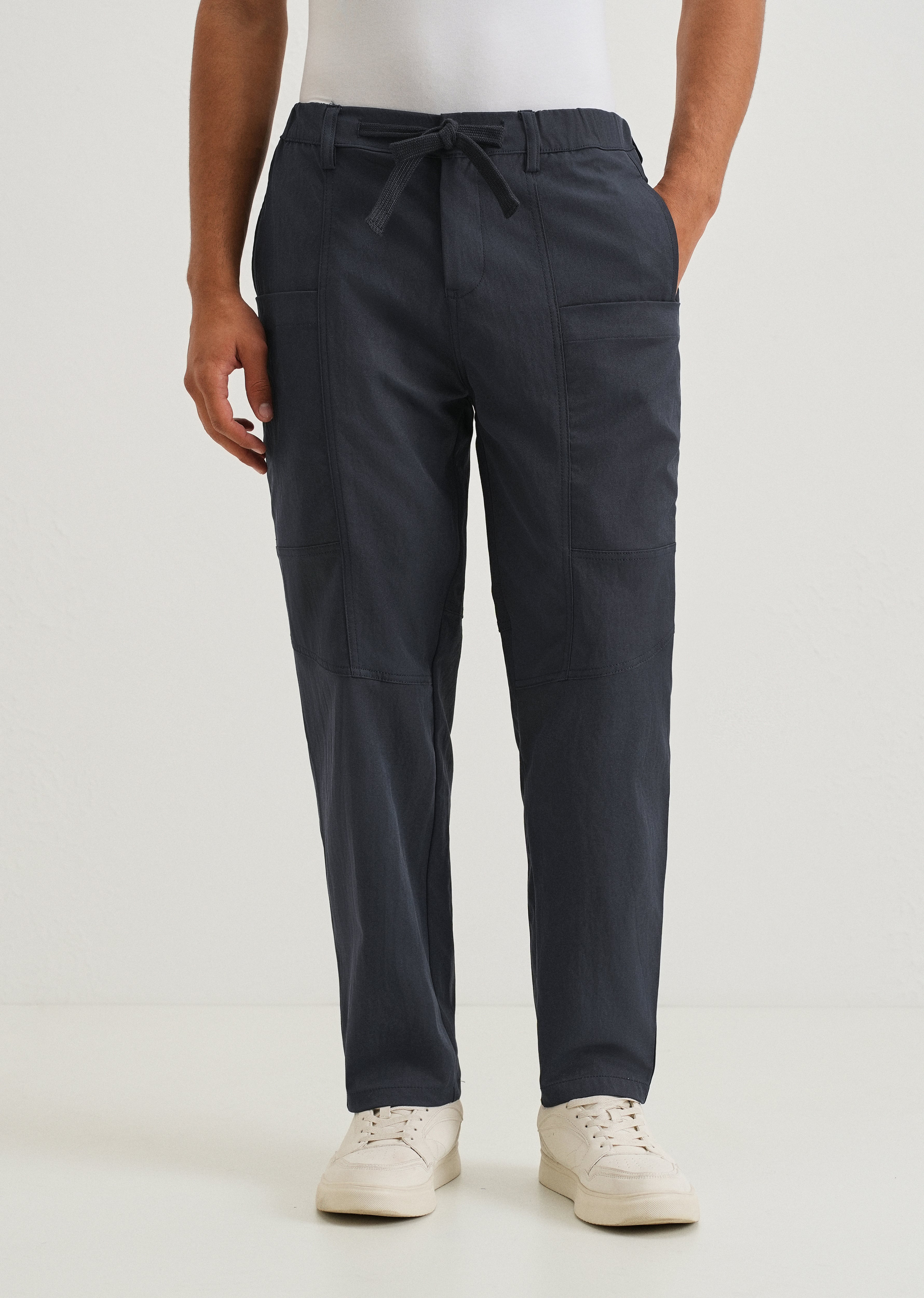 Navy Blue Drawstring Panel Cargo