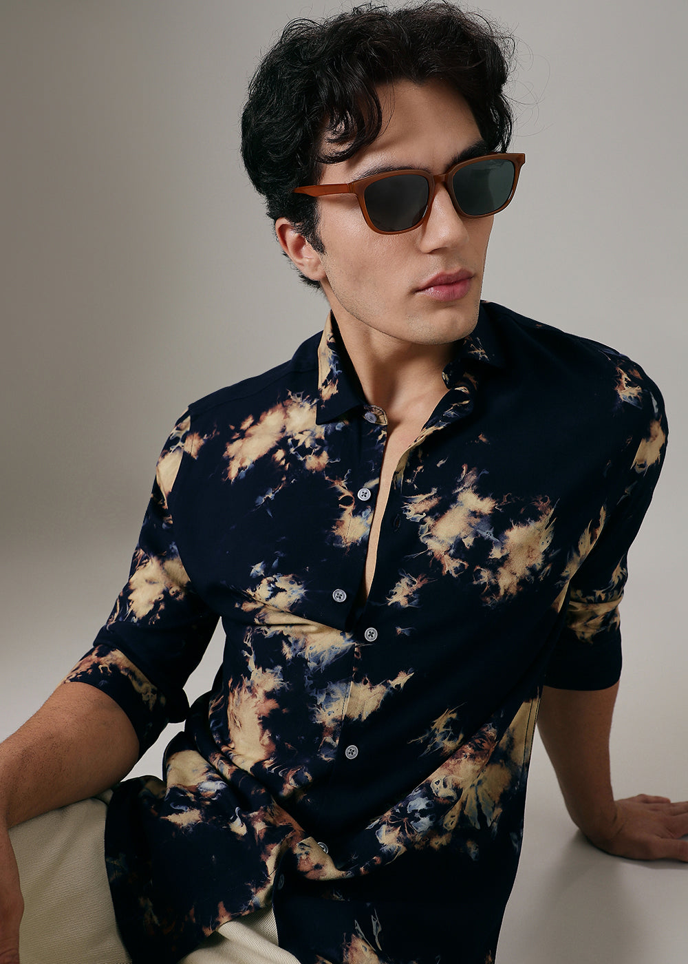 Navy Blue Dye Printed Shirt