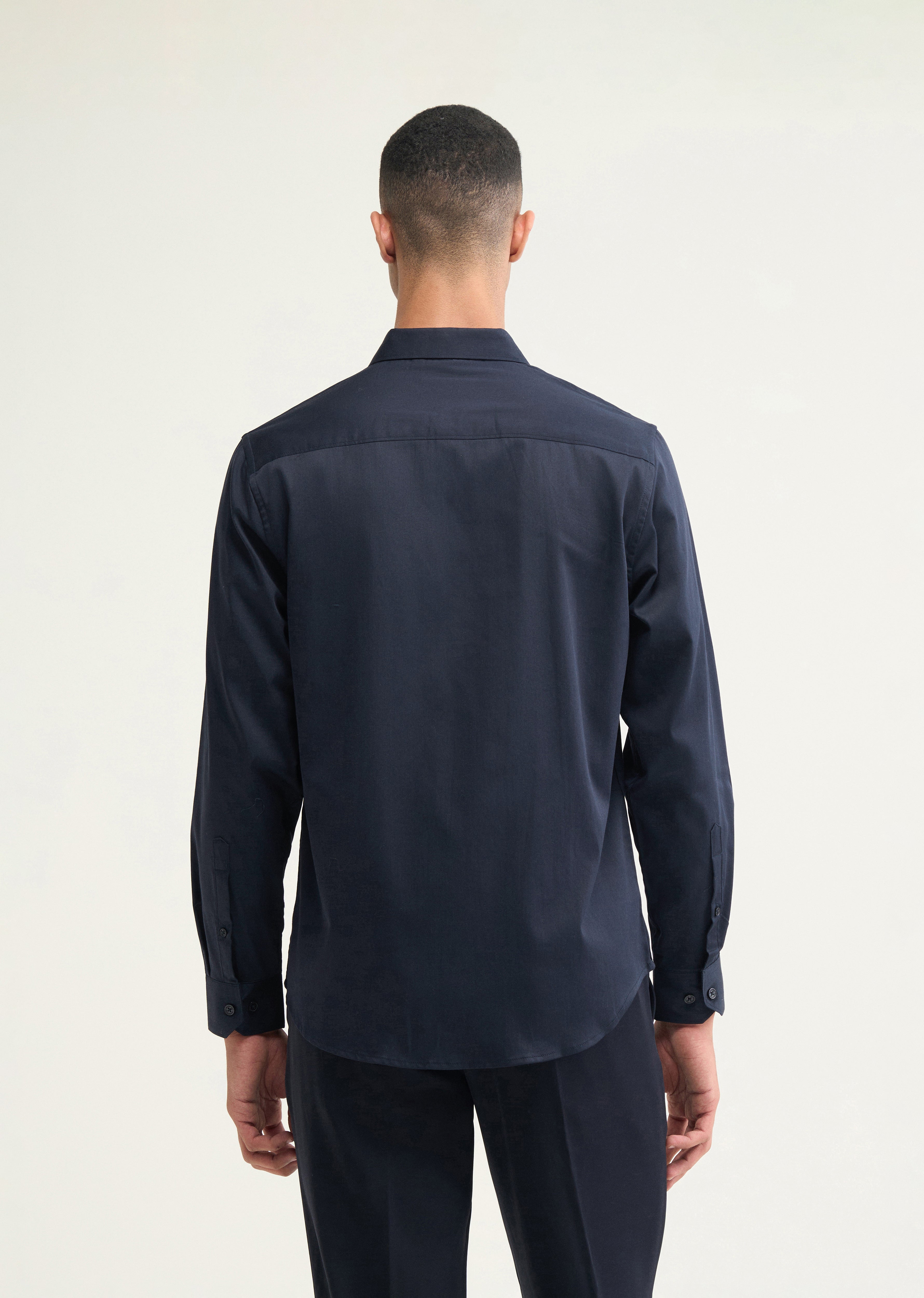 Navy Blue Floral Embroidery Designer Shirt